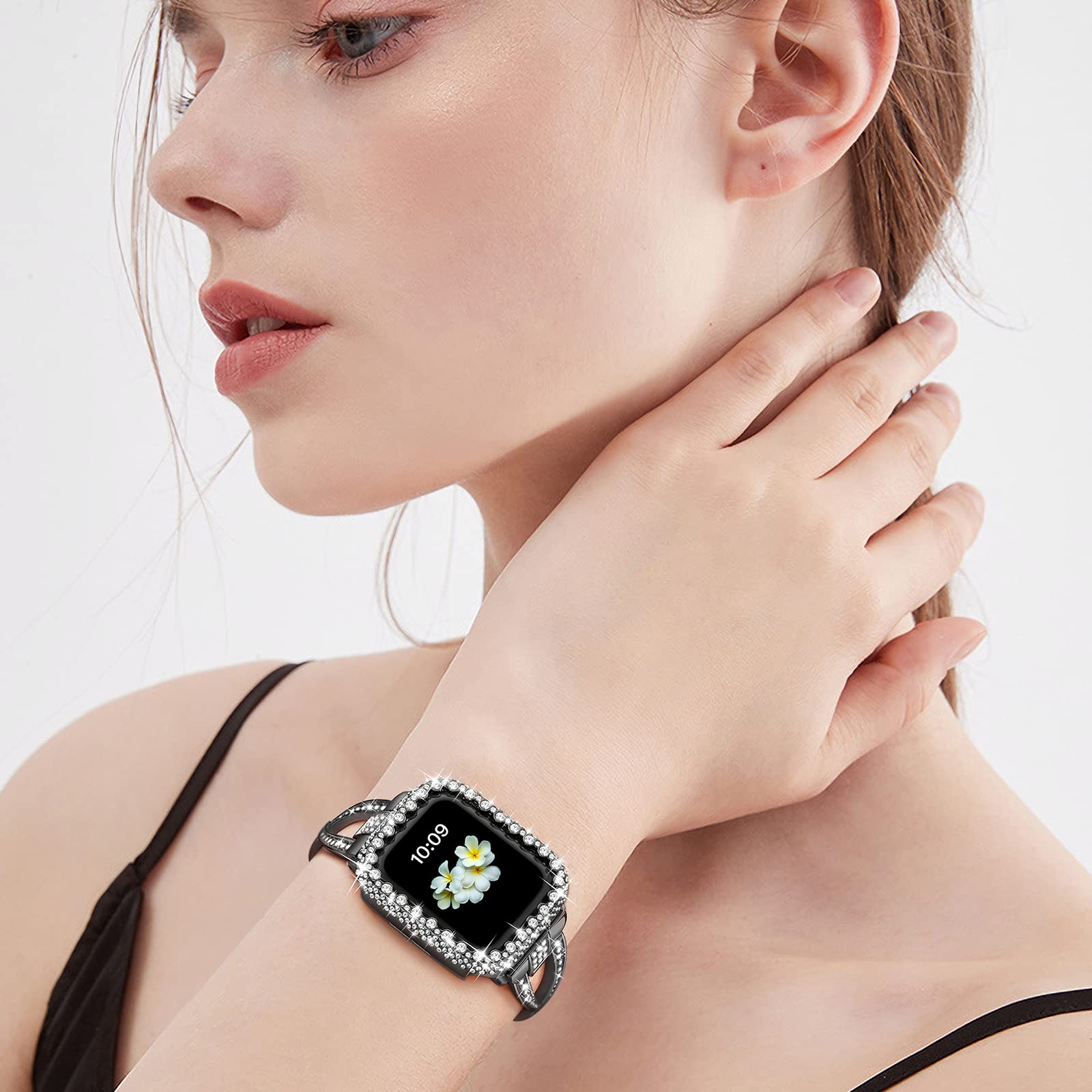 Bling Bumper Case Compatible With Apple Watch Series 6/5/4/Se/Se2 40Mm, Diamond Protective Face Cover For Women, Hard Pc Frame P