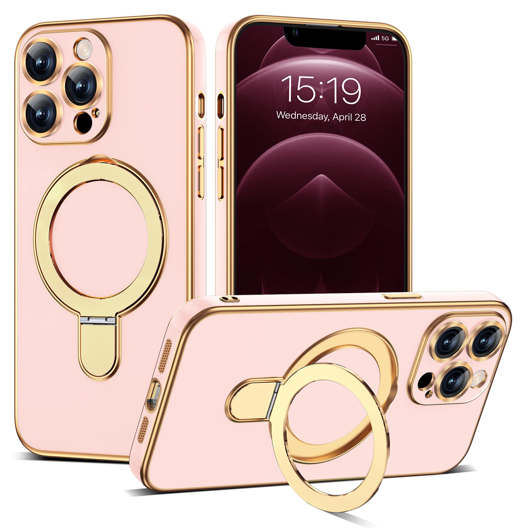 ETPESOK Compatible with iPhone 12 Pro Case with Magnetic Ring Stand [Compatible with Mag-Safe] [Full Camera Lens Protector] Soft