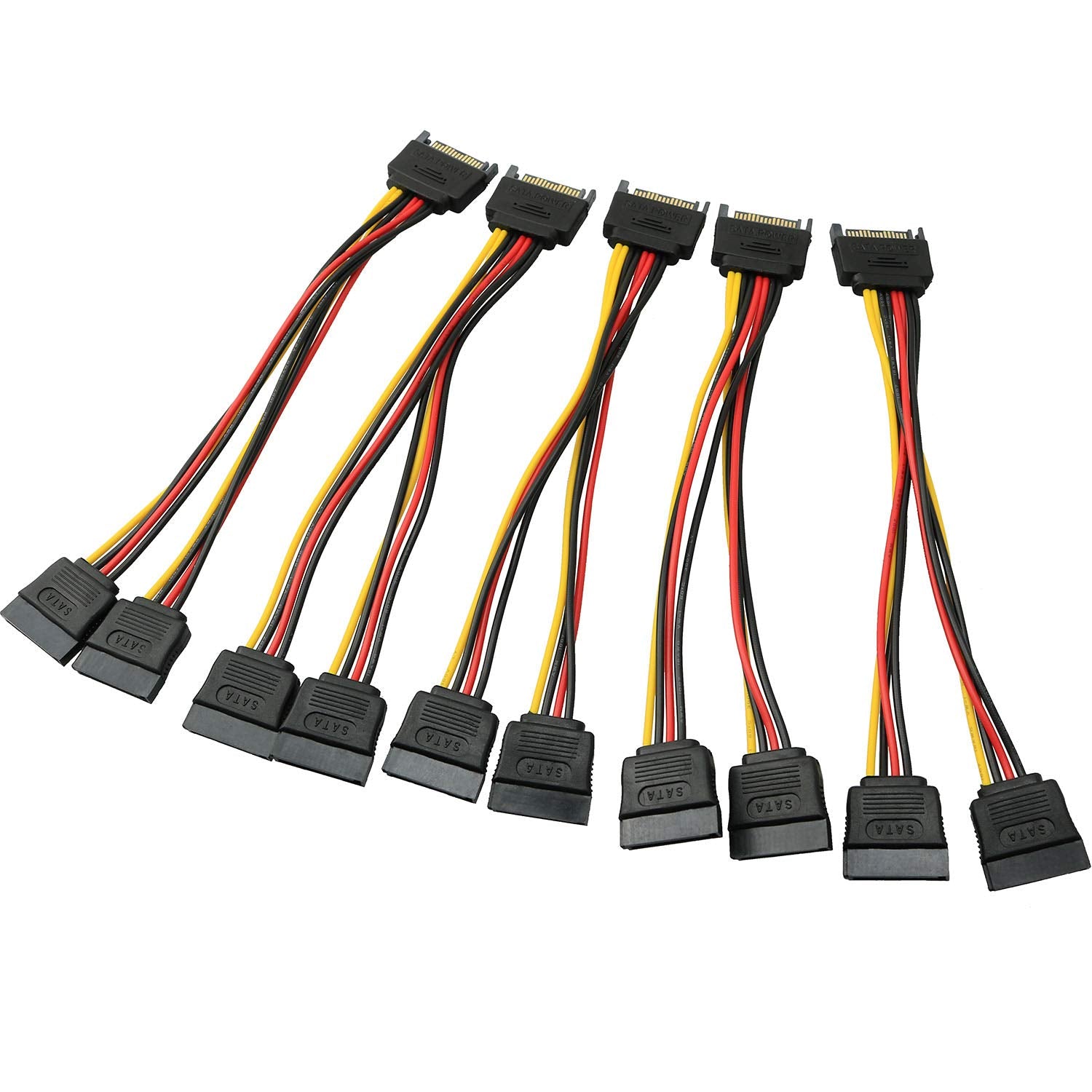 Longdex Sata Power Extension Cable 5Pcs 20Cm Sata Power 15 Pin Male To 2 X 15P Female Y Splitter Cable Adapter
