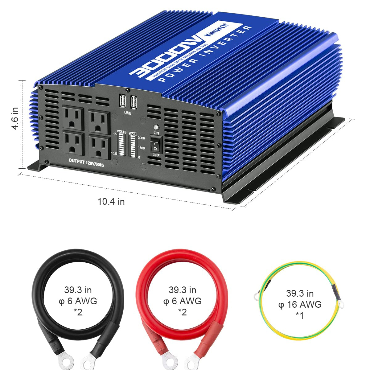Kinverch 3000W Power Inverter 12V DC to 110V AC Car Battery Inverter ...