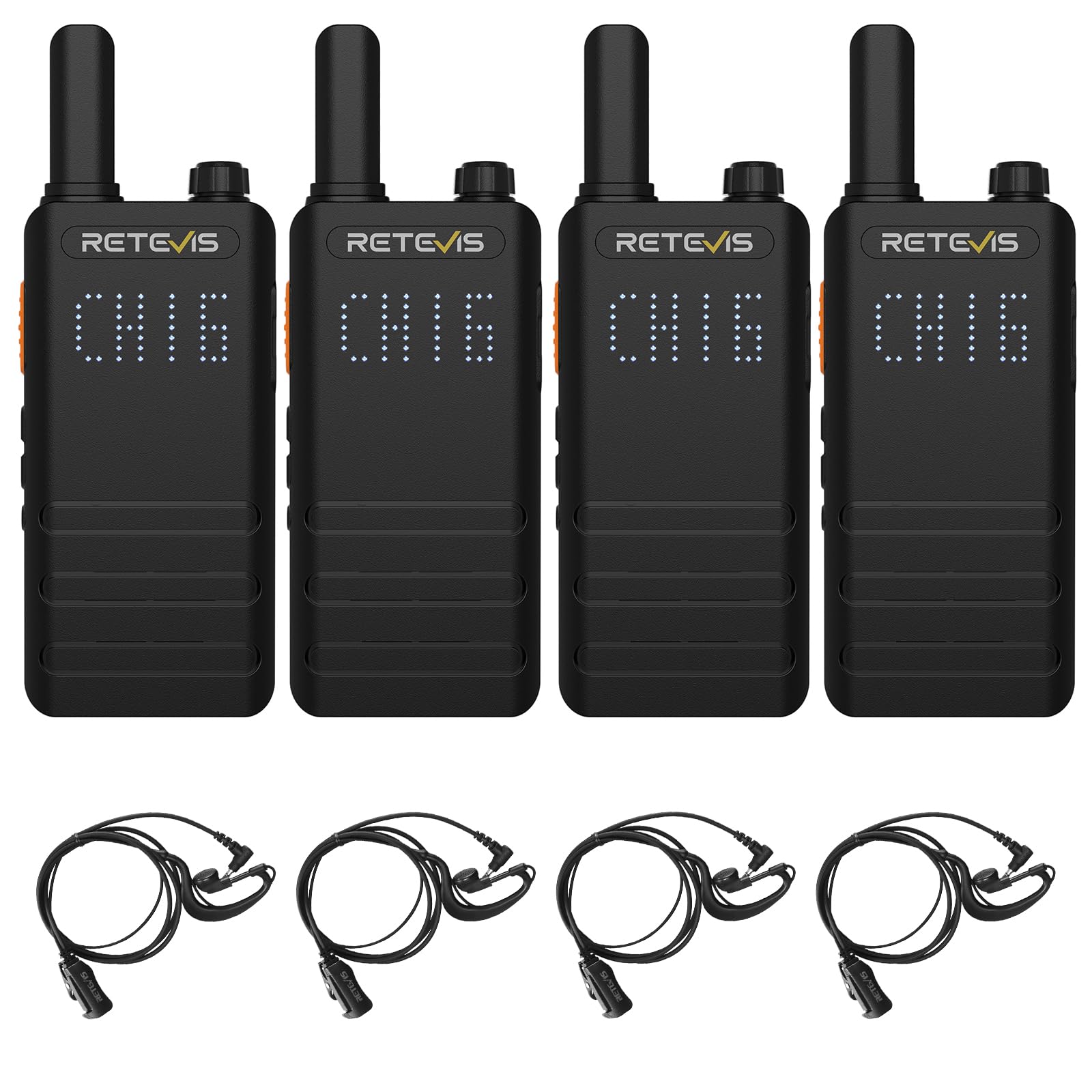 Retevis B3H Walkie Talkies With Earpiece, New Version Of Rt22(3.0), Lightweight, Channel Display, Emergency Alarm,Usb C,1620Mah Battery, Rechargeable Two Way Radios For Retail Resturant (4 Pack)
