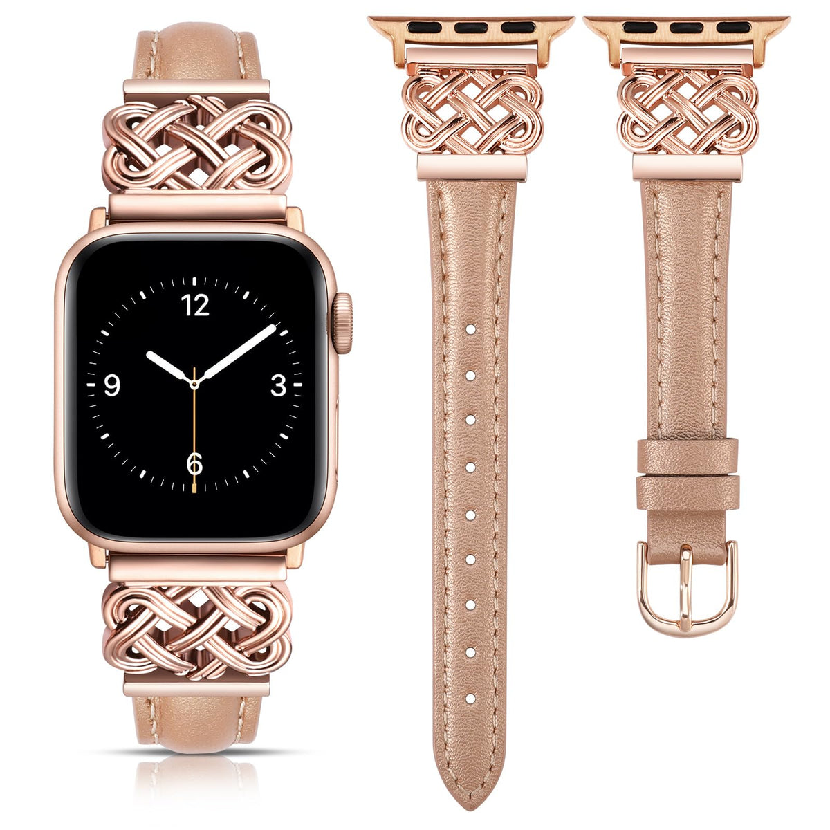 Toyouths Leather Band Compatible With Apple Watch Bands Women 42/44/45/46/49Mm Dressy Slim Thin Leather Strap With Designer Inte