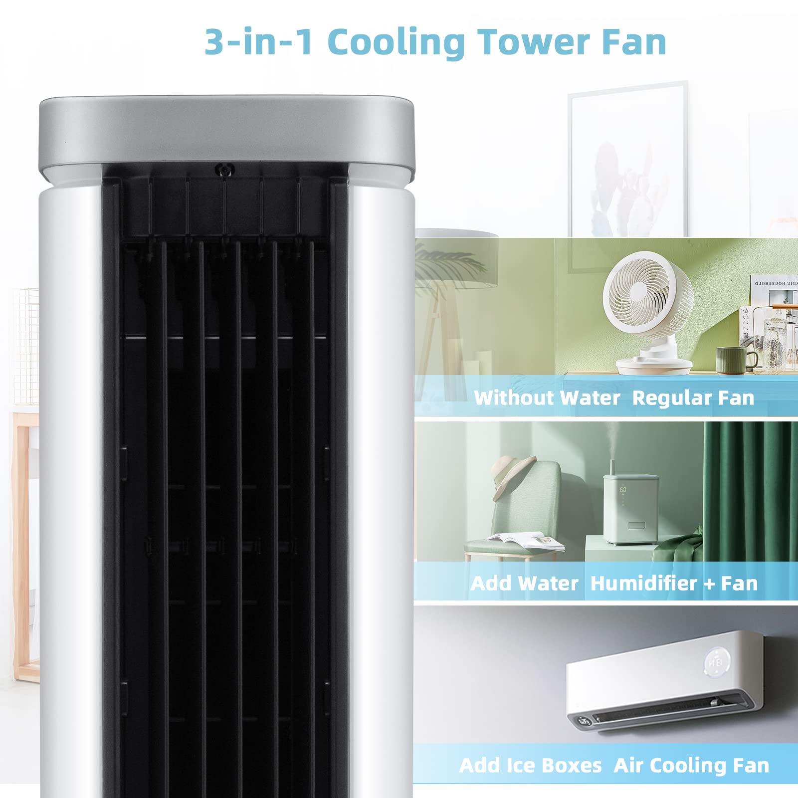 Petsite Portable Air Conditioner Windowless, 3 In 1 Evaporative Cooler, Remote Control, 4 Speeds, 7H Timer, 4 Ice Packs, Persona