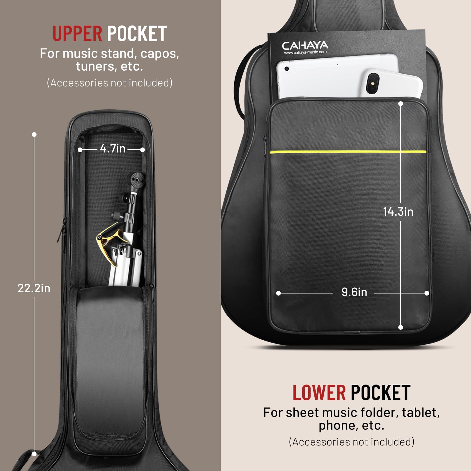 Cahaya Acoustic Guitar Case: Gig Bag Soft Padded 41 In Water-Resistent Guitar Backpack With Back Handle Loop And Large Top Pocke