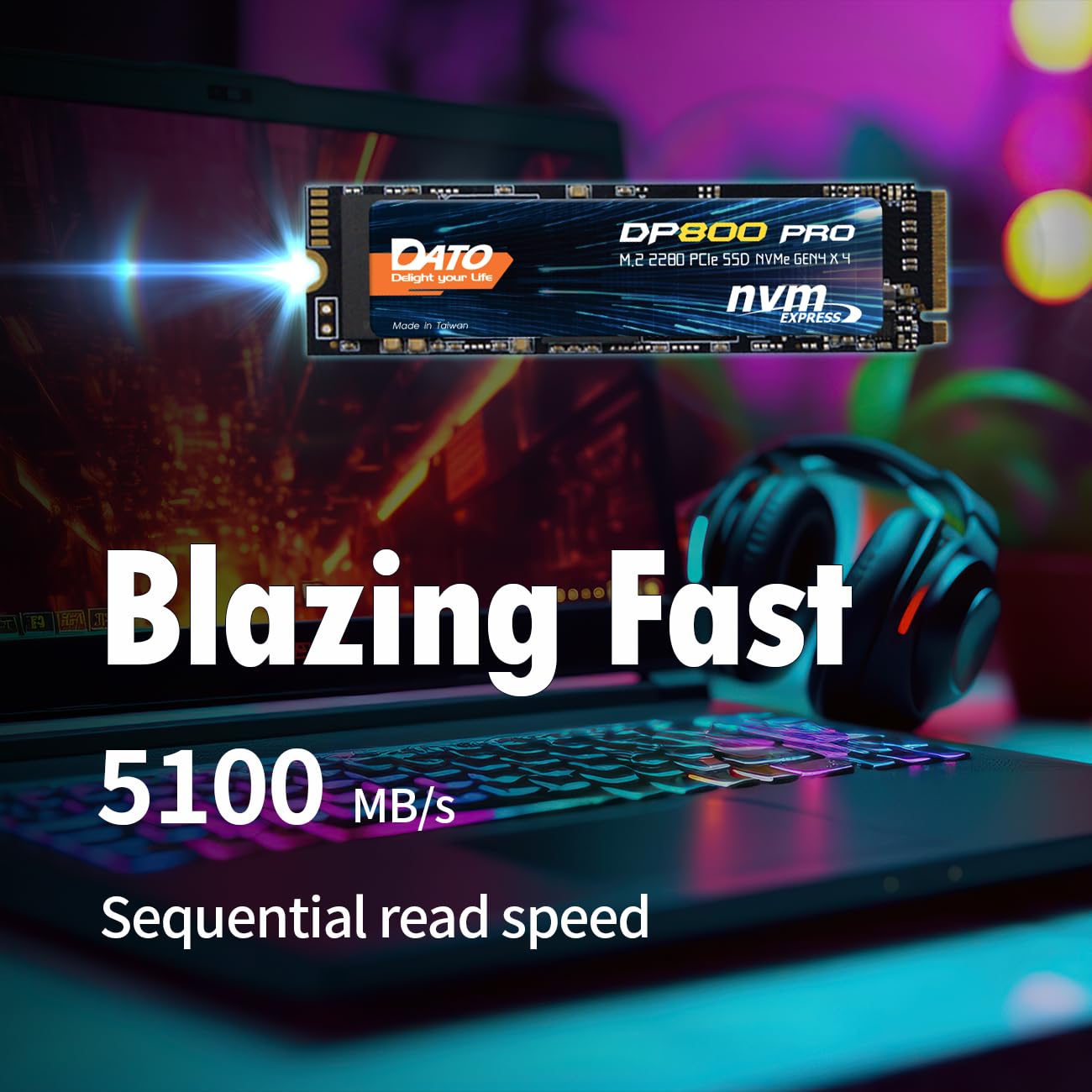 Dato Dp800 Pro 1Tb M.2 2280 Pcie Gen4X4 Nvme Ssd Internal Solid State Drive For Gaming And Creators (Up To 5100/4600 Mb/S)