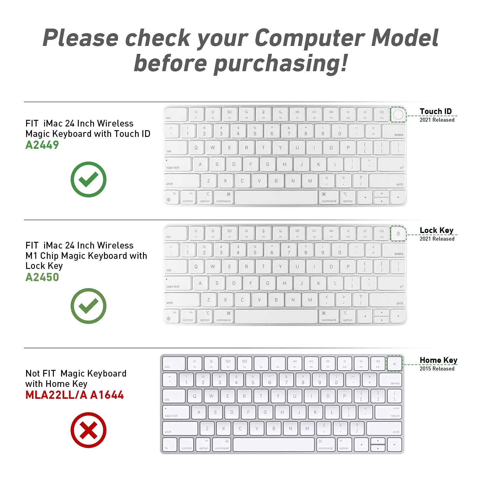 Allinside Silicone Keyboard Cover For Imac Magic Keyboard A2449/A2450, Protective Skin For Imac 24'' Wireless Keyboard Released