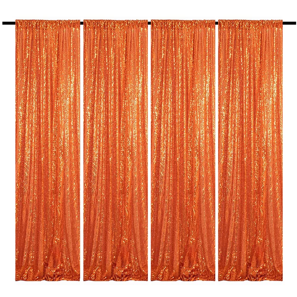 Tcbesto Orange Sequin Backdrop Curtain 2Ftx8Ft 4 Panels Glitter Drapes Sparkly Photography Background For Wedding Birthday Party