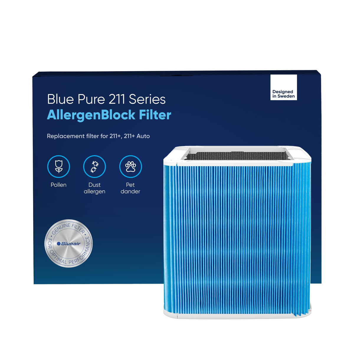Blueair Blue Pure 211+ Series Allergenblock Filter, Genuine Replacement, Blueair Filter Allergies, Pet Dander, Pollen, Dust, Blu