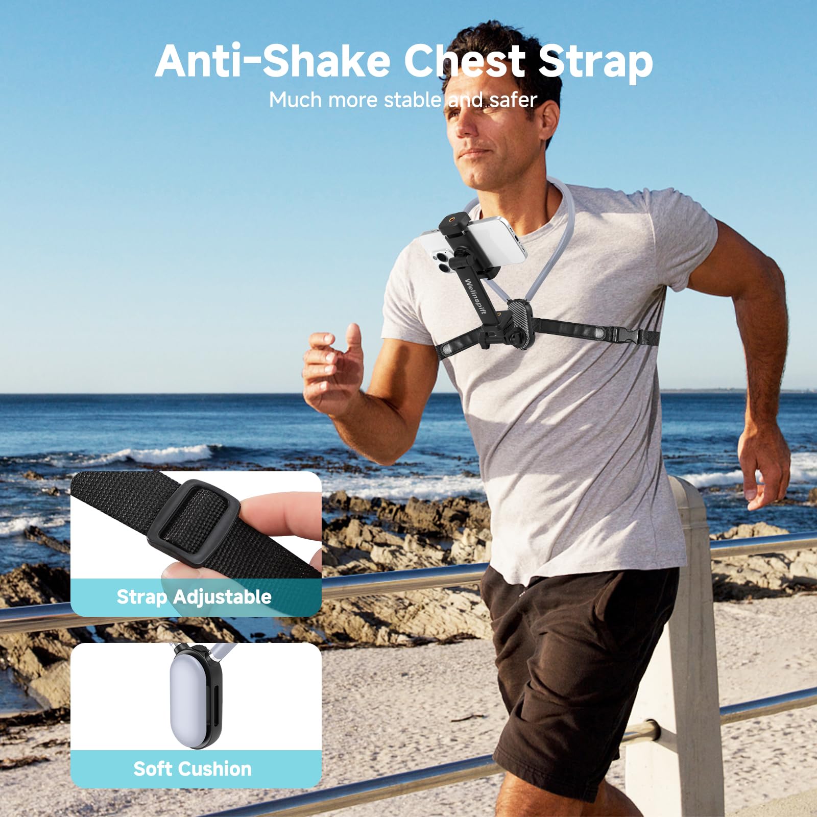 Premium Neck Phone Holder With Fill Light & Remote- Pov/Vlog Chest Phone Tripod Mount W/ Anti-Shake Strap For Hands-Free Recordi