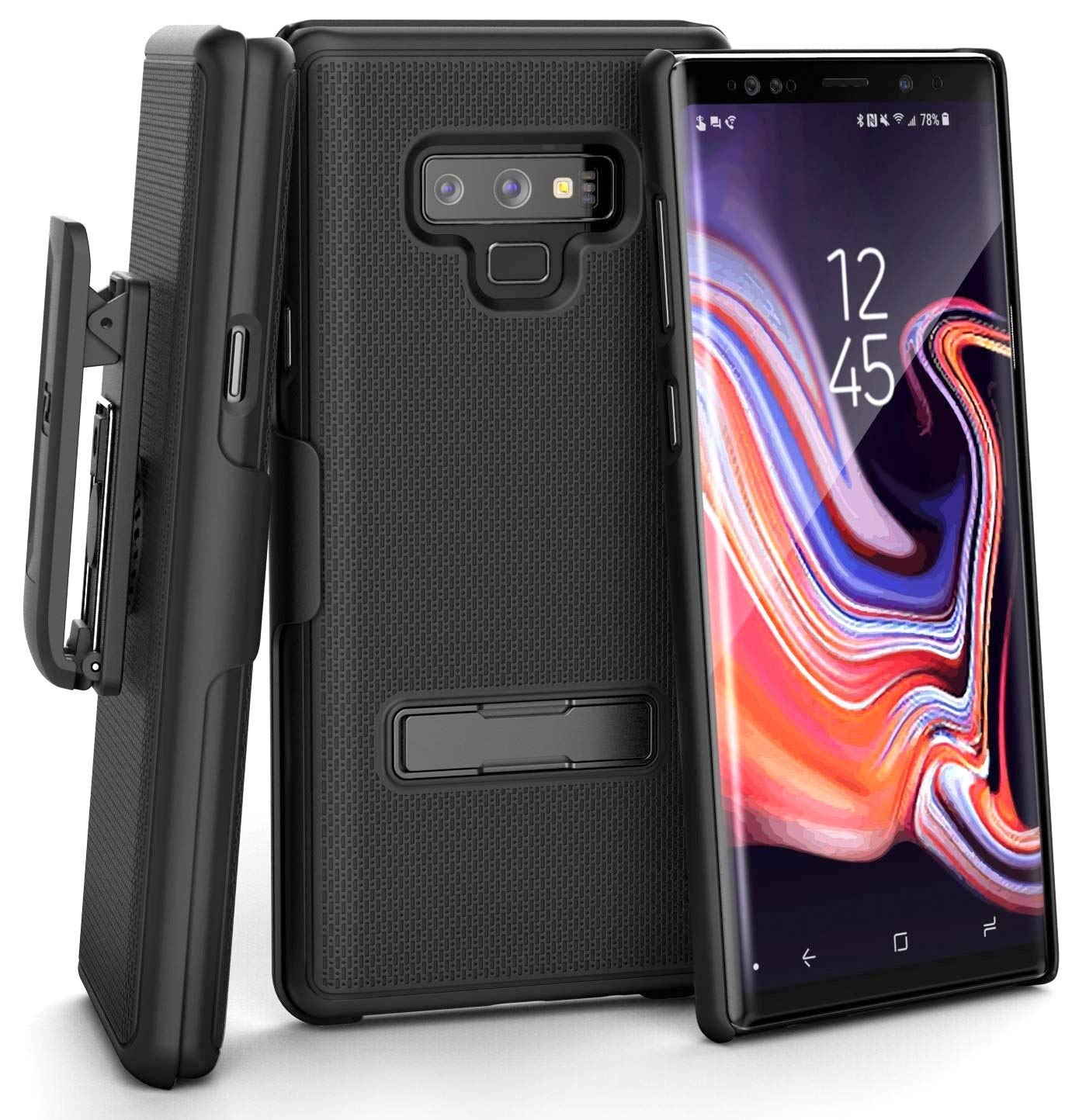 Encased Belt Case for Samsung Galaxy Note 9 Holster Clip - Ultra Slim Combo Shell with Metal Kickstand - Slimline Black