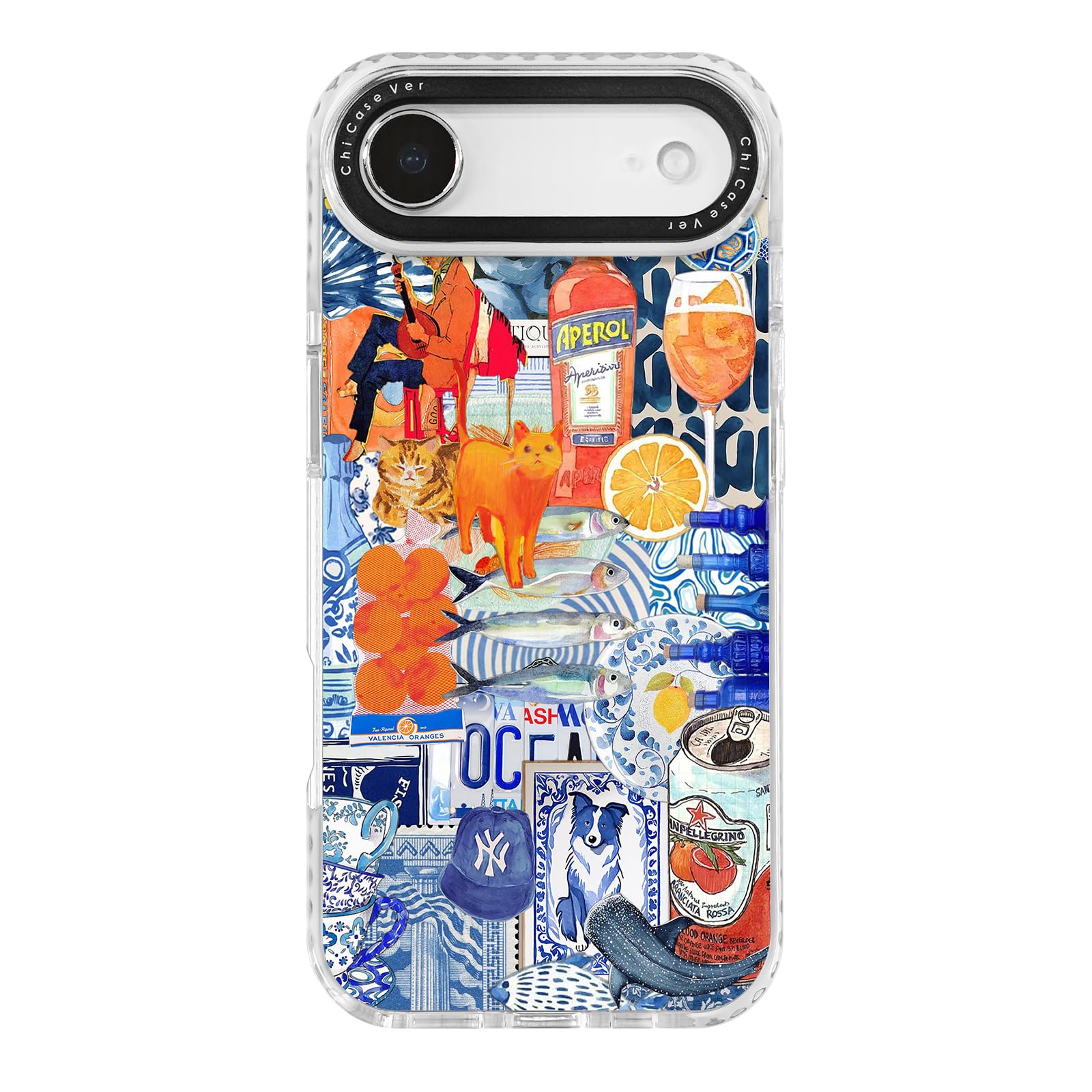 ChiCaseVer for iPhone Air Pro Max Case, Mediterranean Aperol Collage Pattern with Cats, Military-Grade Drop Protection, Playful 