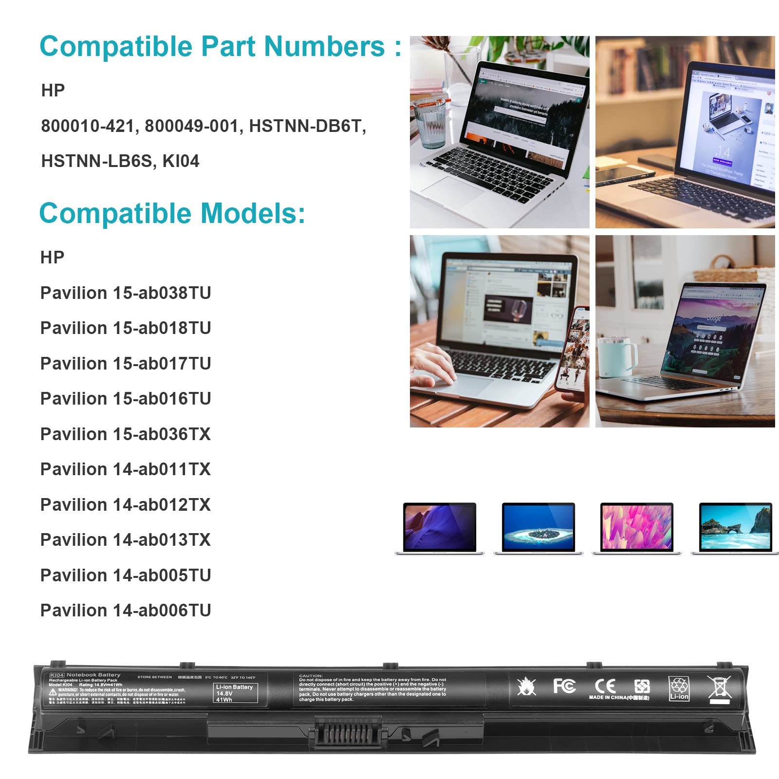 800049 001 Ki04 Battery For Hp Pavilion15 Ab 15 An 17 G 15T Ab100 17T G100 Series 15 Ab143Cl 15 Ab223Cl 15 Ab153Nr 15 An044Nr 14