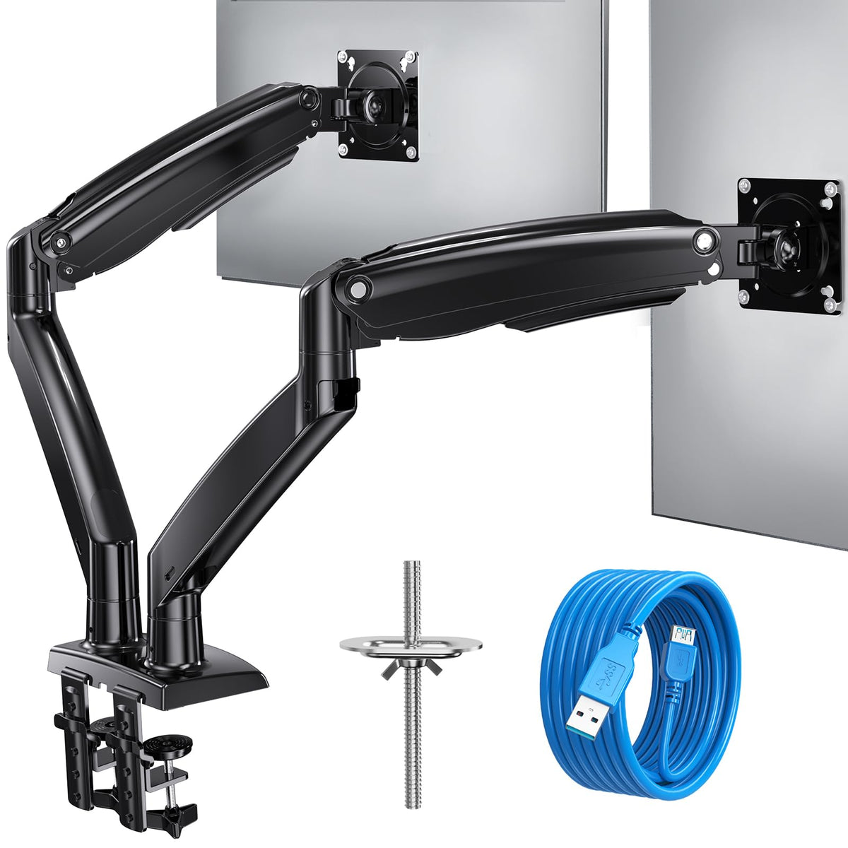Huanuo 13 35 Inch Dual Monitor Arm For 2 Ultrawide Screens, Height Adjustable Full Motion Dual Monitor Stand With 2 Usb Port, Du