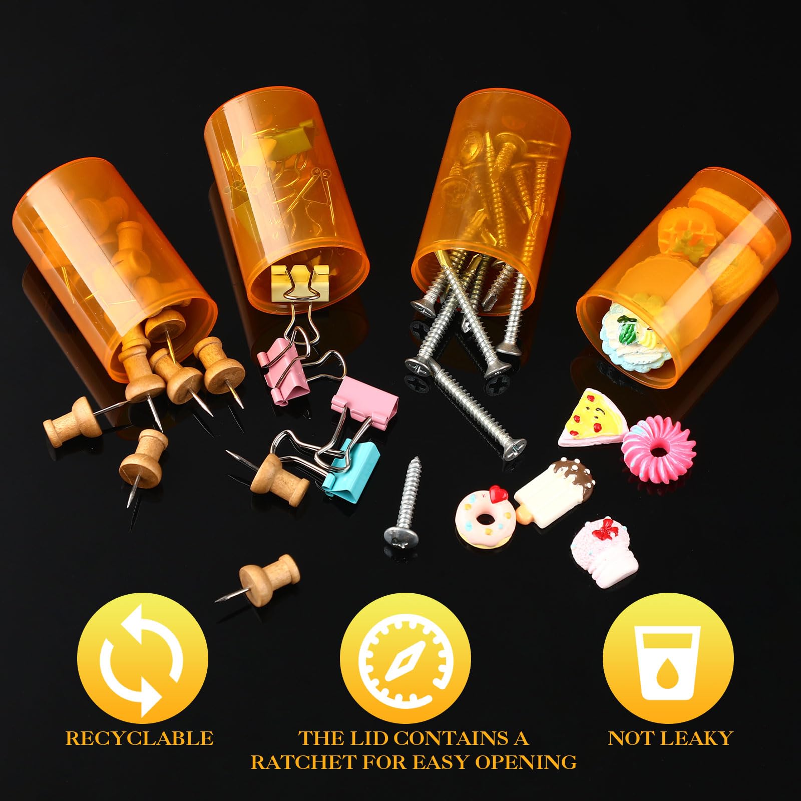 Jovitec 30 Pack Empty Pill Bottles With Lids Pill Container Plastic Medicine Bottle Plastic Vials For Storing Small Accessories, Prescription Medication, Vitamins, Film, Coins, Art Beads(Yellow)