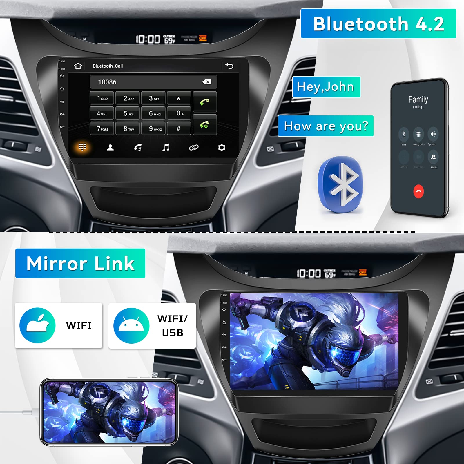 Camecho 1+32G Android 13 Radio For 2011 2012 2013 Hyundai Elantra,9' Touch Screen Car Stereo With Bluetooth Gps Dsp Usb Swc Android & Ios Mirror Link Multimedia Head Unit + Backup Camera