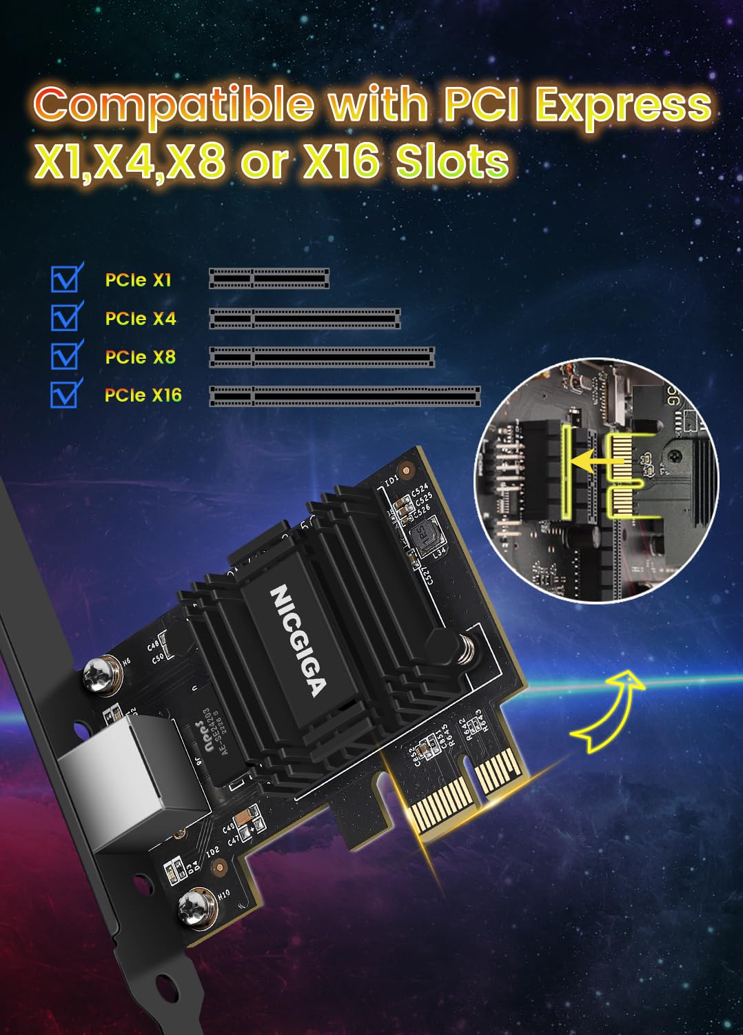 Nicgiga 2.5G Base T Pcie Network Adapter, Realtek Rtl8125B 2.5Gbps/1Gbps/100Mbps Pci Express Gigabit Network Card Convert To Eth
