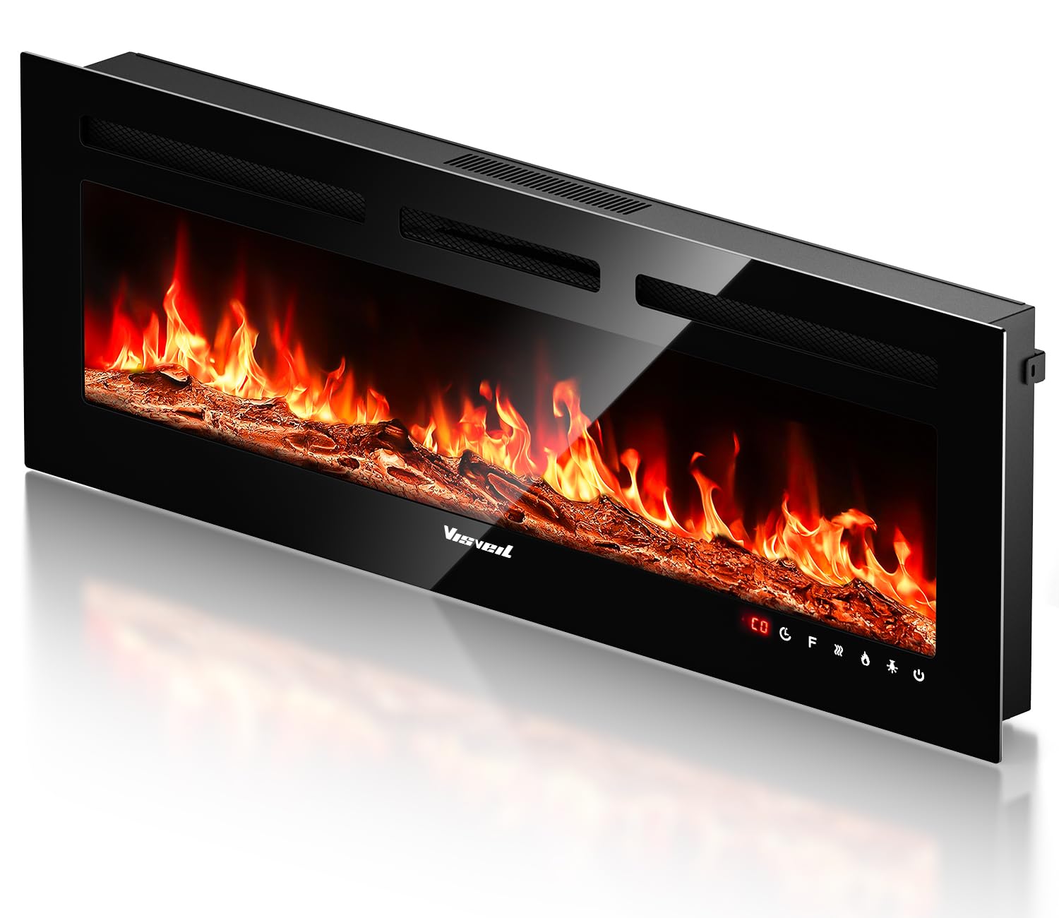 VISVEIL Electric Fireplace,Realistic Flame Electric Fireplace Heater,Log Set,Crystal Flames 750-1500W with Timer Inserts,Wall Mo