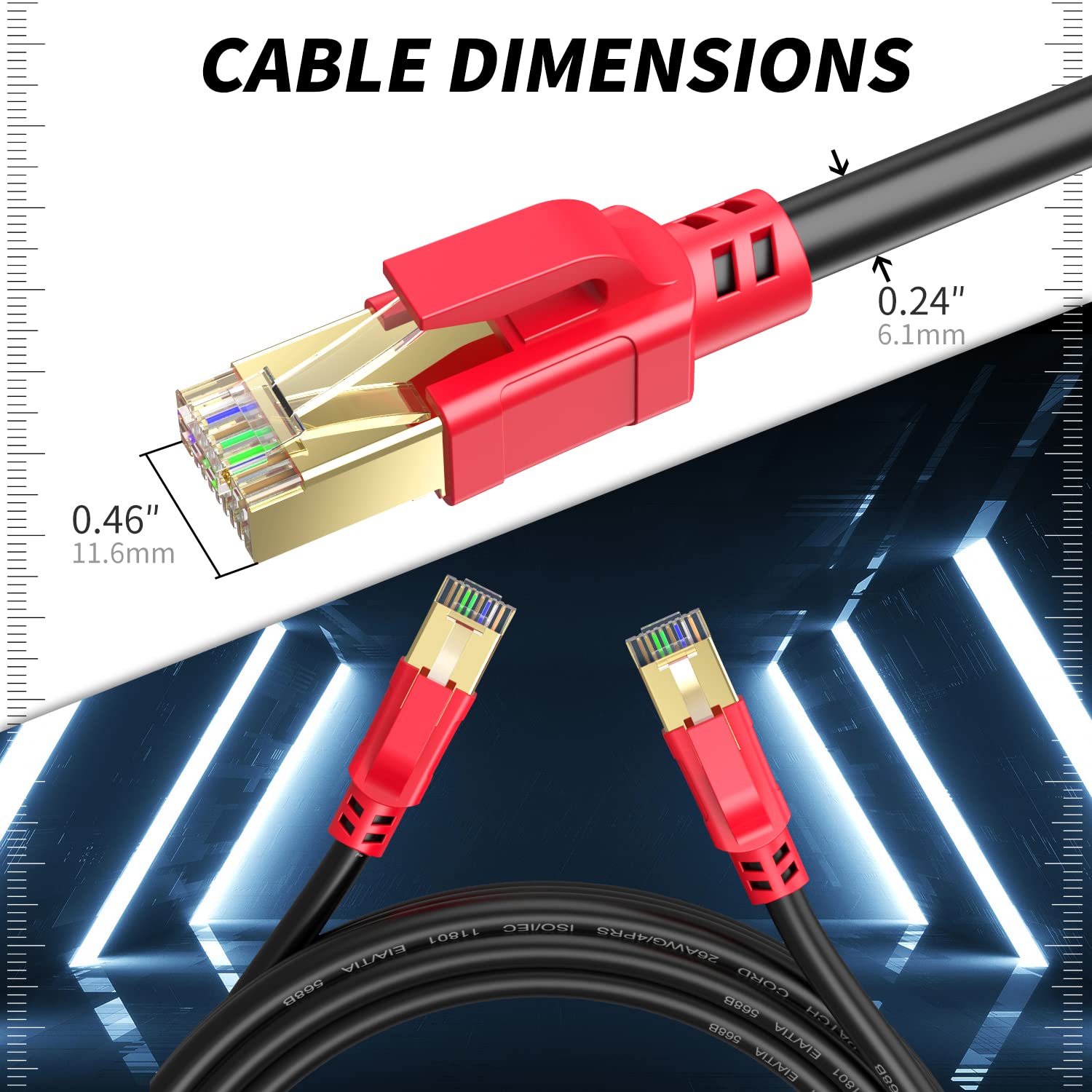 Wawpi Ethernet Cable Cat6 250 Ft, High Speed Outdoor Internet Wire,Lan/Wan Network Cord For All Rj45 Devic,Tv, Router, Modem, Pc