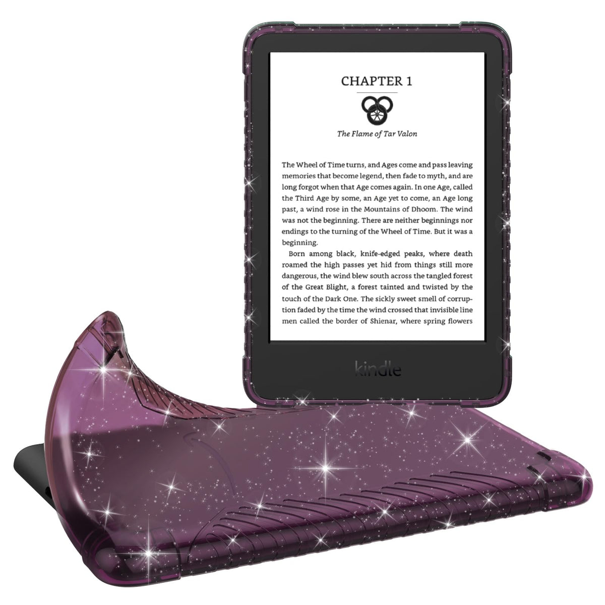 MoKo Case for 6' All New Kindle (11th Generation 2024/2022 Release), Ultra Clear Soft Flexible Transparent TPU Skin Bumper Back Cover Shell, Glitter Dark Orchid