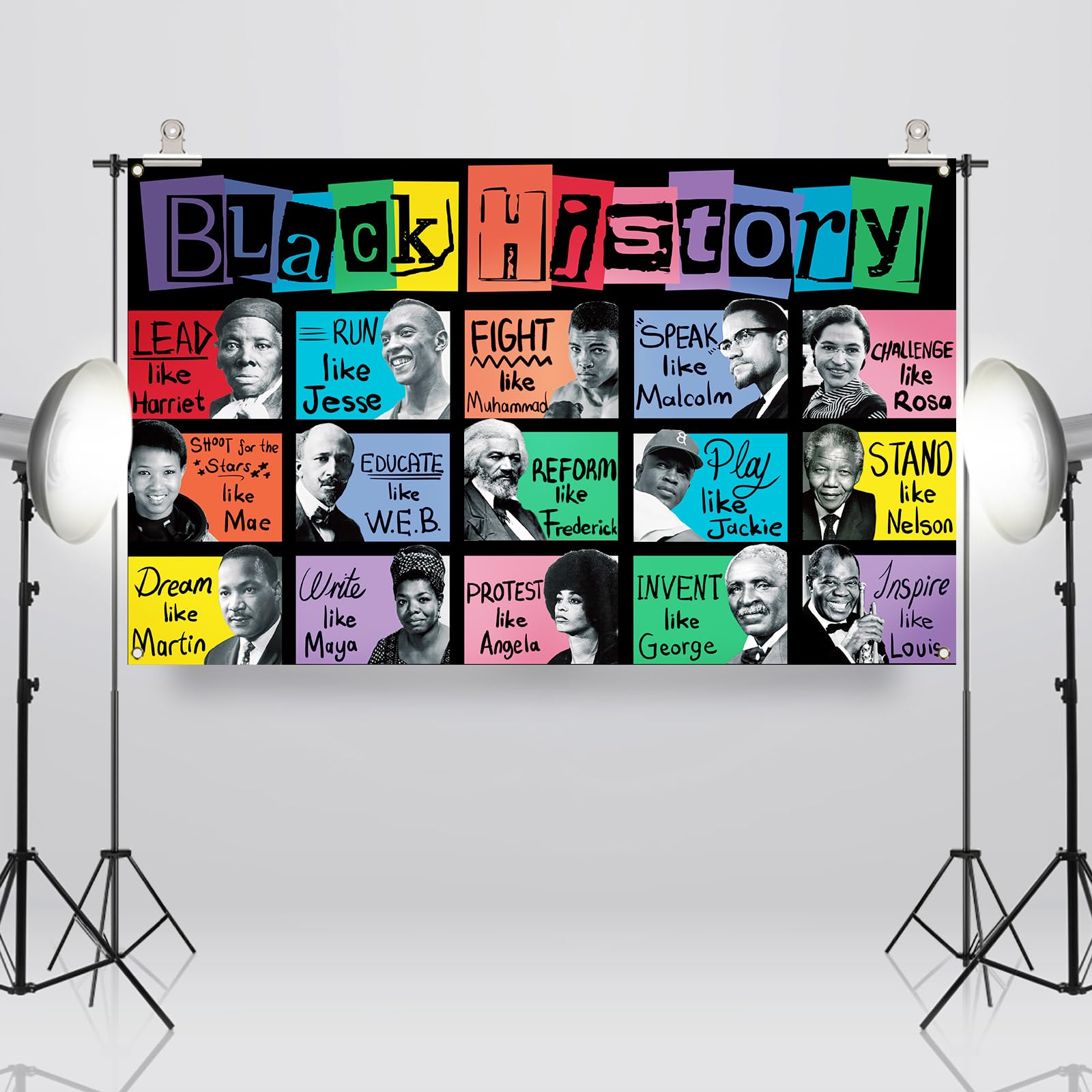 Sunwer Black History Month Photo Booth Backdrop Juneteenth Pan African American Famous People Banner School Classroom Bulletin B