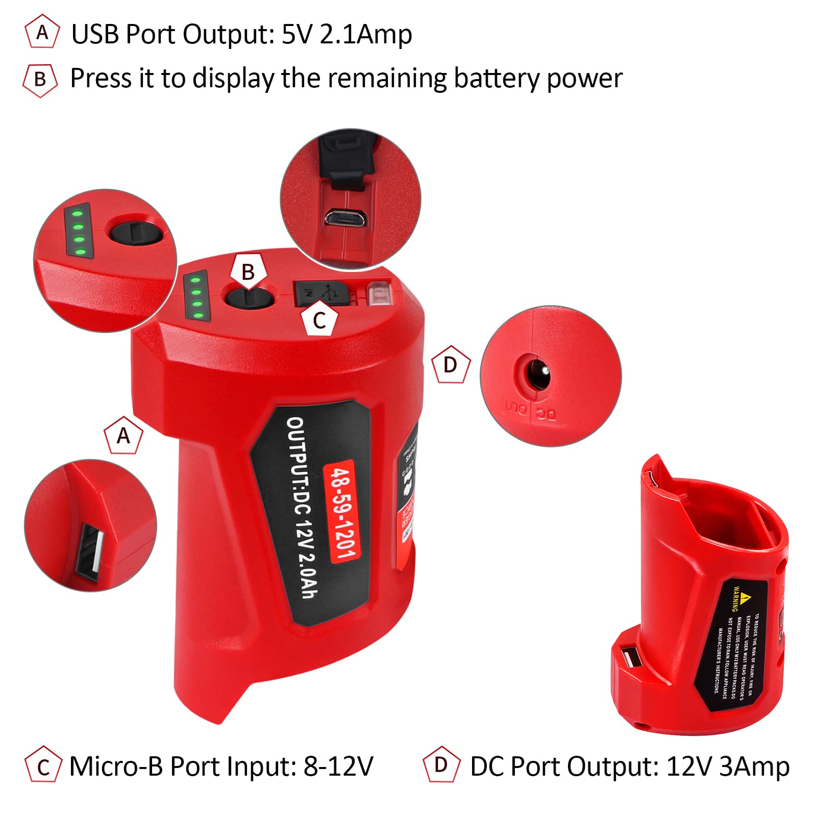 ?Multifunction ? 12V Usb Power Source Replacement For M12 Milwaukee 12V Battery Charger M12 Adapter Compatible With Milwaukee He