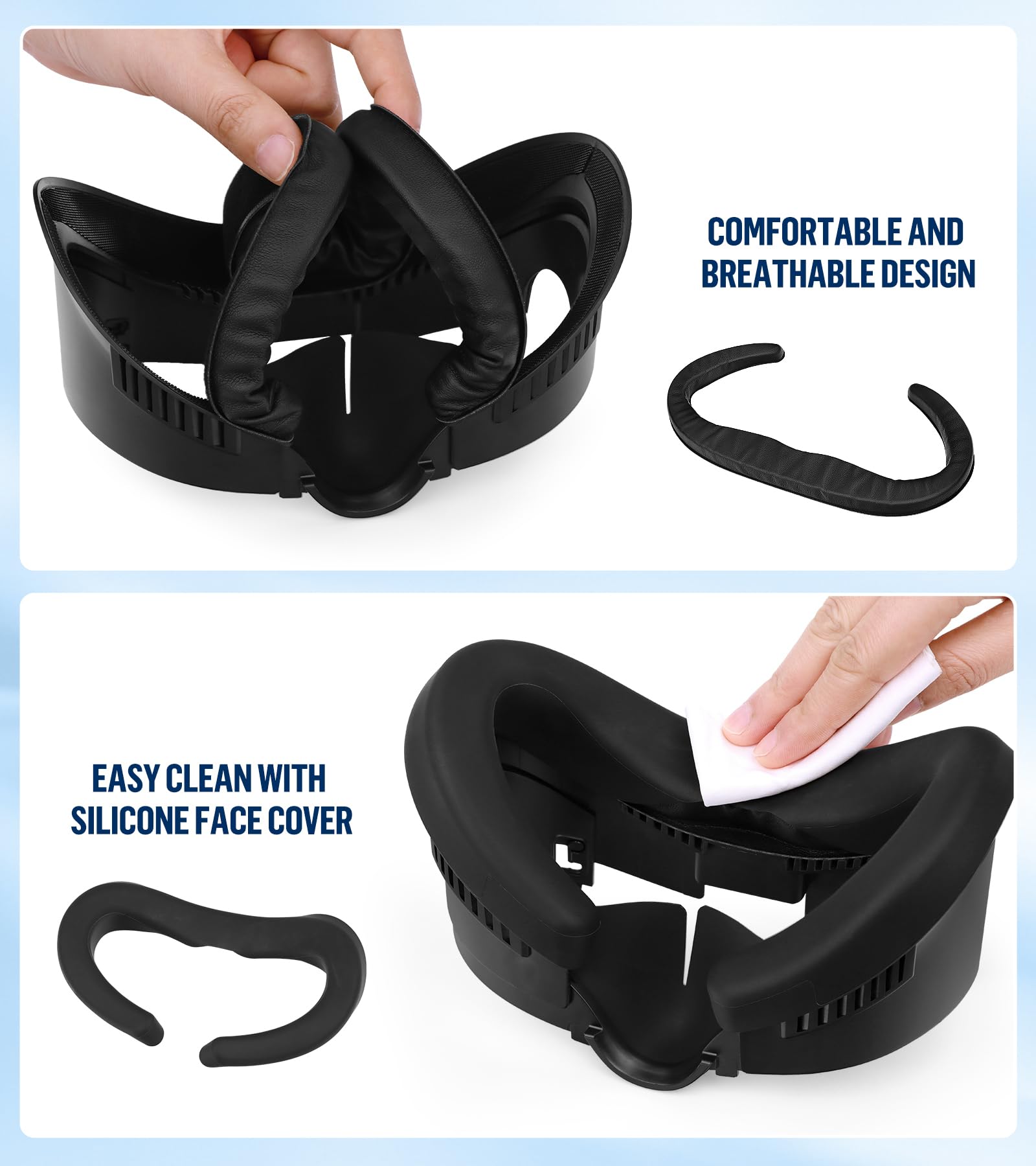 Yrxvw Facial Interface & Face Pad Cushion Compatible With Oculus/Meta Quest 3 Accessories, Replacement Pu Leather Foam Cushion,A