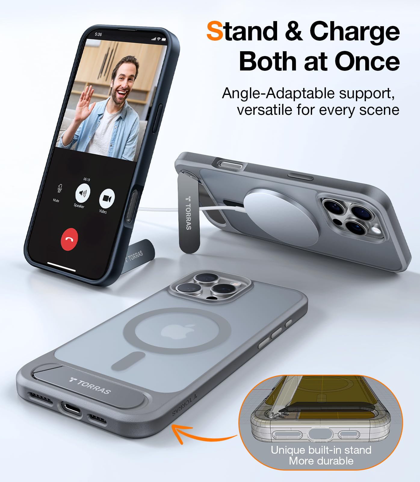 Torras Strong Magnetic & Seamless Stand For Iphone 16 Pro Case, Fit For Magsafe, Military Grade Drop Tested Adjustable Kickstand