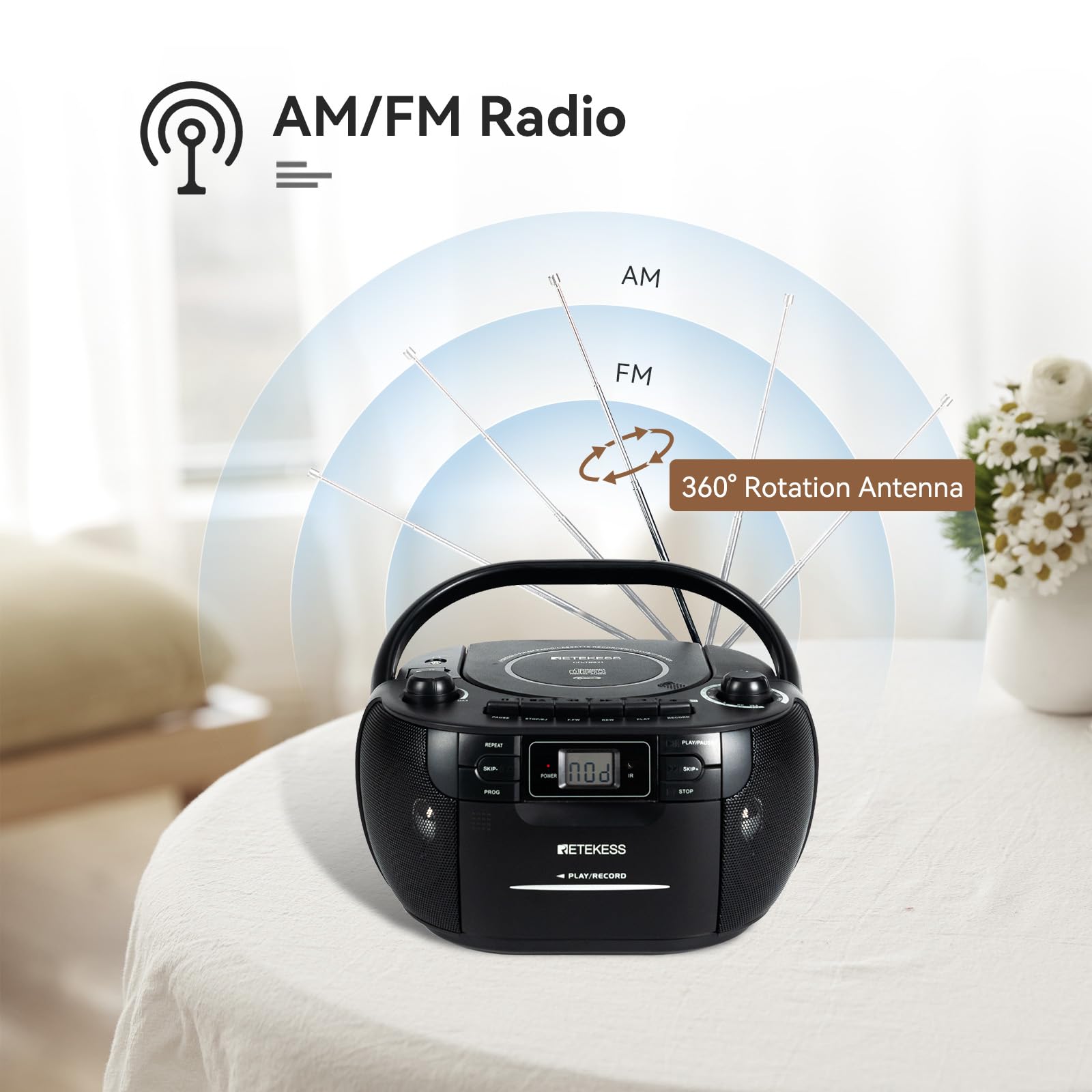 Retekess Tr621 Cd Player Boombox, Cassette Tape Player Am Fm Radio, Stereo Sound, Usb And Tf Card Playback With Remote Control,