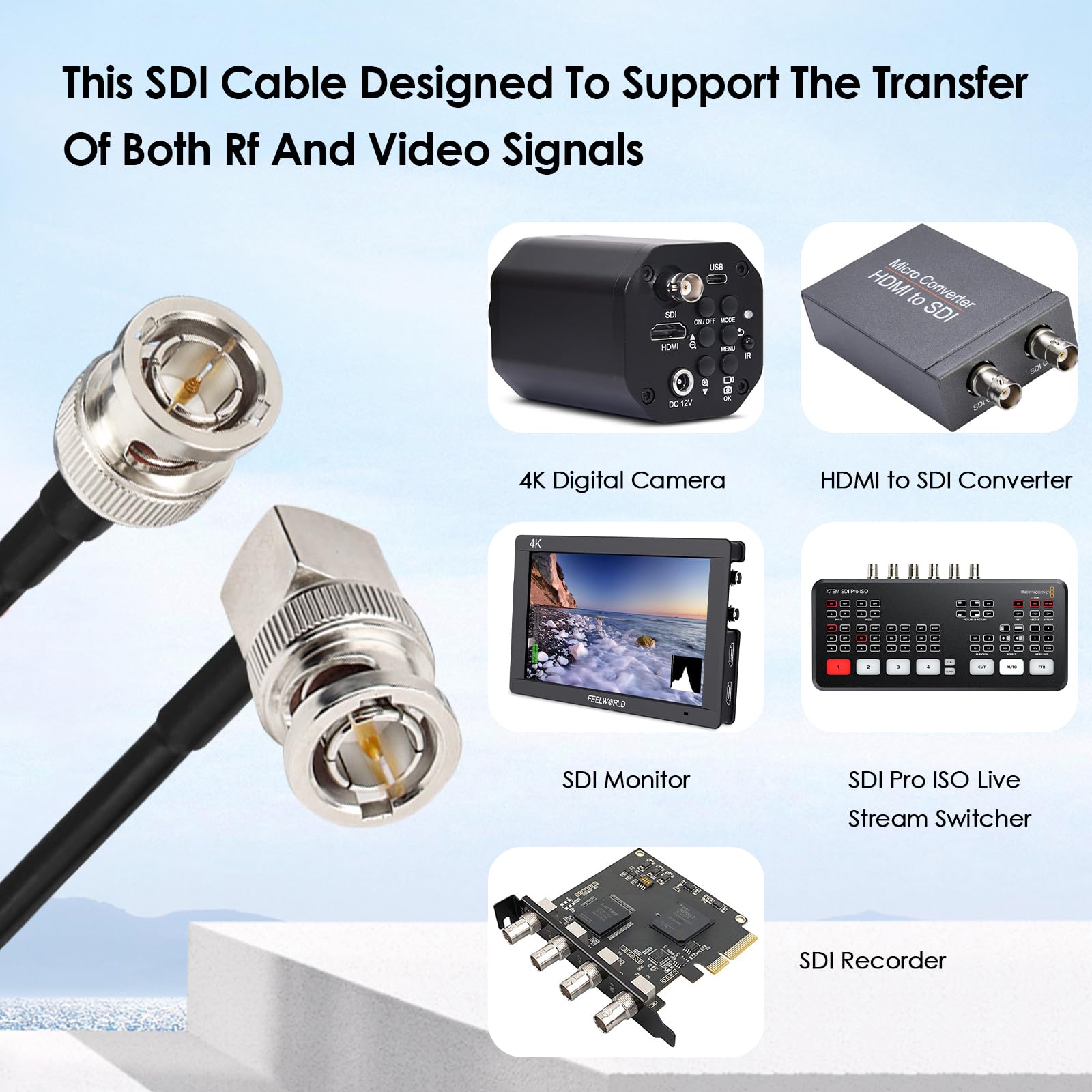 Xrds  Rf Sdi Cable 2Ft 2Pcs, Flexible Bnc To Bnc Right Angle Video Cable 75 Ohm Rg179 Bnc Male Extension Cable For 3G/6G Hd Sdi