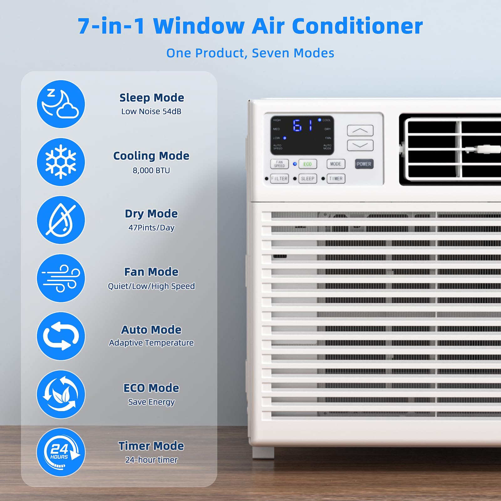 Antarctic Star 8,000 Btu Small Window Air Conditioner Ac Unit Cools Up To 350 Sq.Ft. With 7 Modes, Ultra-Quiet Air Conditioner W