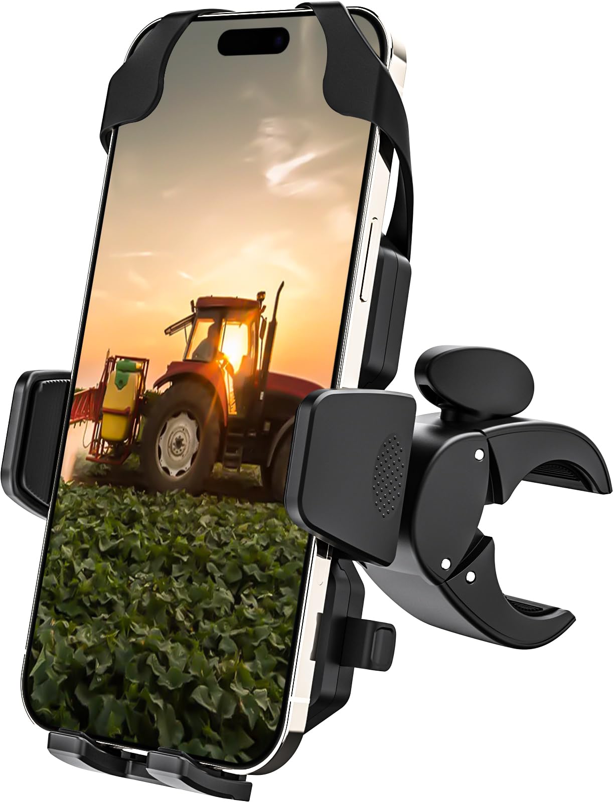 Dosvsi Tractor Phone Clamp Mount, [Upgraded Secure Tether] Stable Cellphone Clip For Forklift/Farming Machine, Front Loader Clip