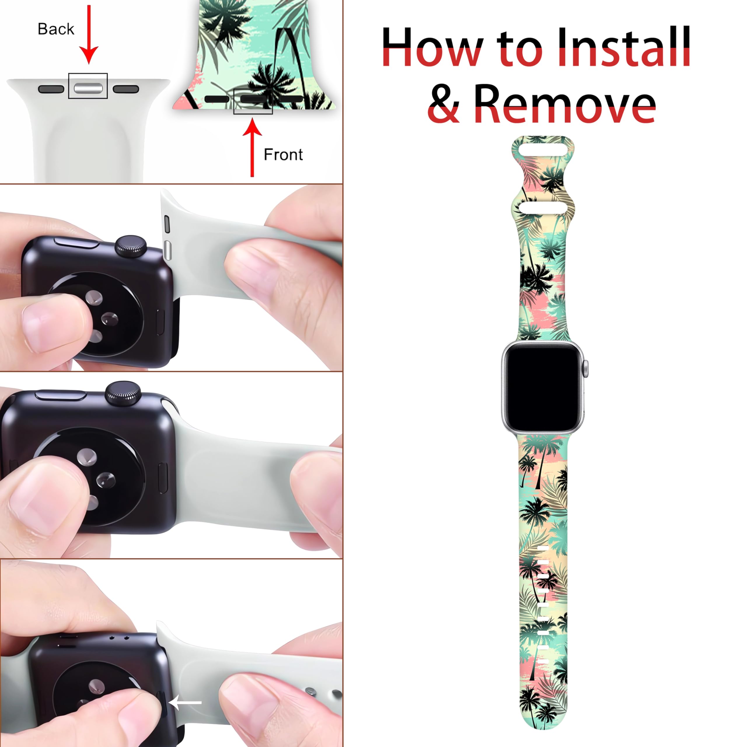 Bacdoilq Palm Tree Smartwatch Bands Summer Wristband Compatible With Watch 38Mm 40Mm 41Mm Soft Silicone Strap Replacement For Se