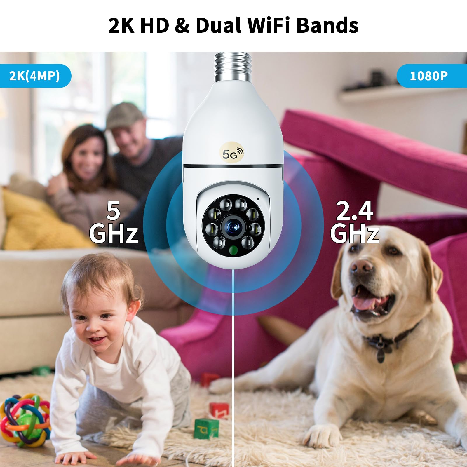 Ojr 2K Hd Light Bulb Security Camera, 5G/2.4G Wifi Ptz Camera Wireless Outdoor, Motion Detection And Alarm, Full Color Night Vis