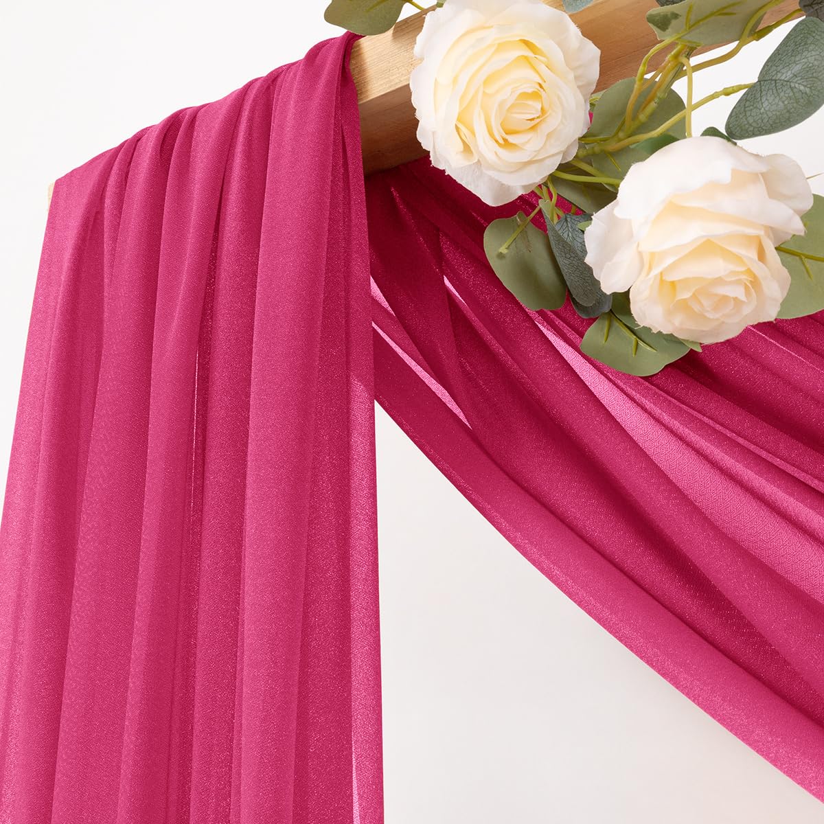 Mlmc Wedding Arch Draping Fabric 2 Panels 29'' X 20Ft Fuchsia Chiffon Drapery Sheer Backdrop Curtains For Ceremony Wedding Party