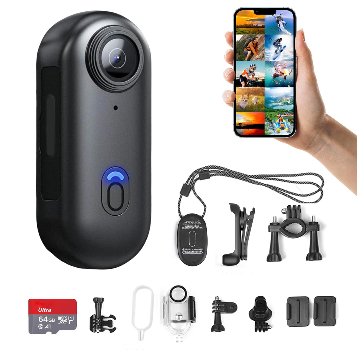 H8 64Gb 4K Thumb Action Camera, Mini Body Cameras, Wearable Pocket Vlogging Camera, Multiple Accessory Mount Anywhere Small Port