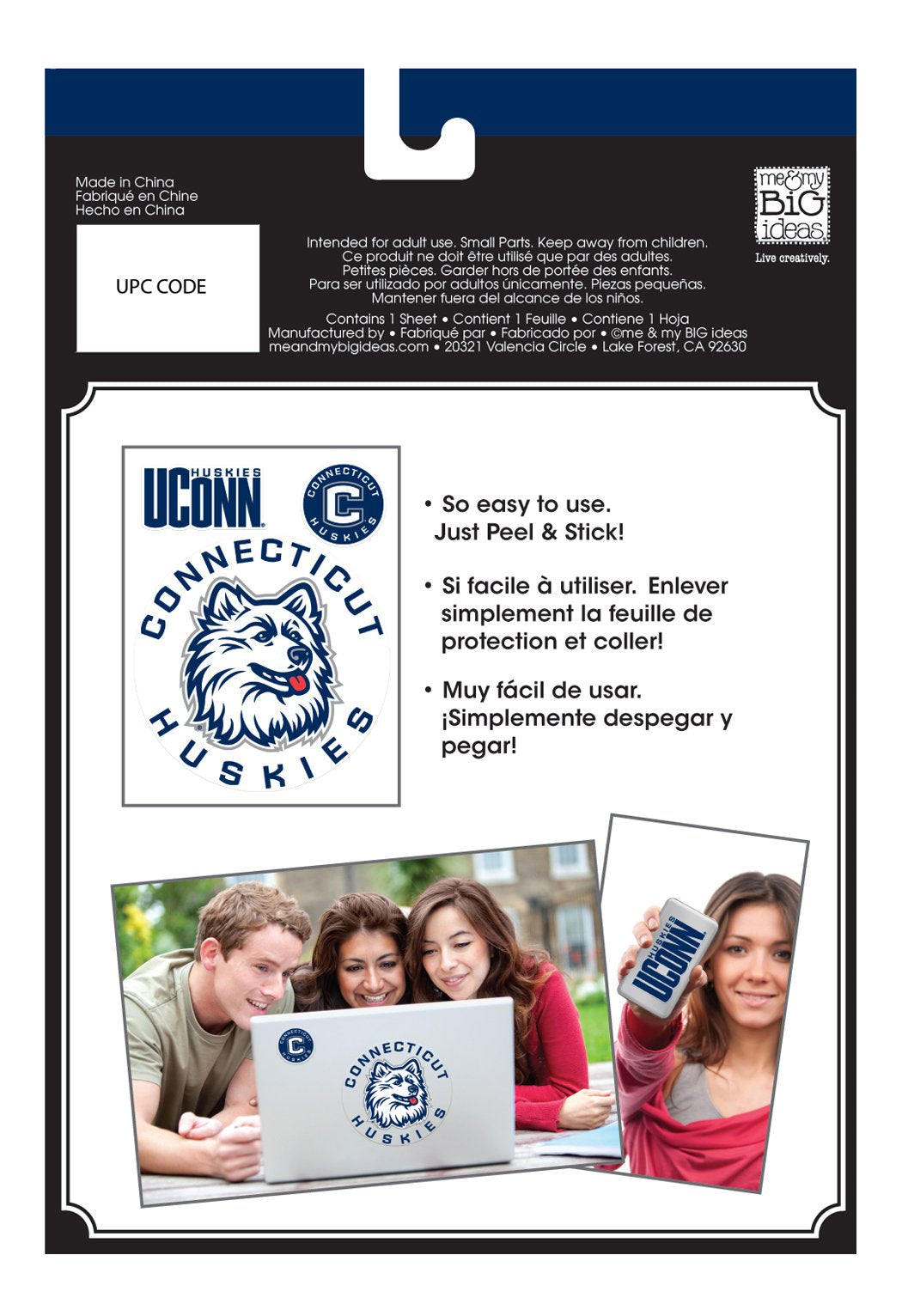 Me & My Big Ideas Laptopsticks Removable Laptop Stickers, Connecticut (Uconn) Huskies