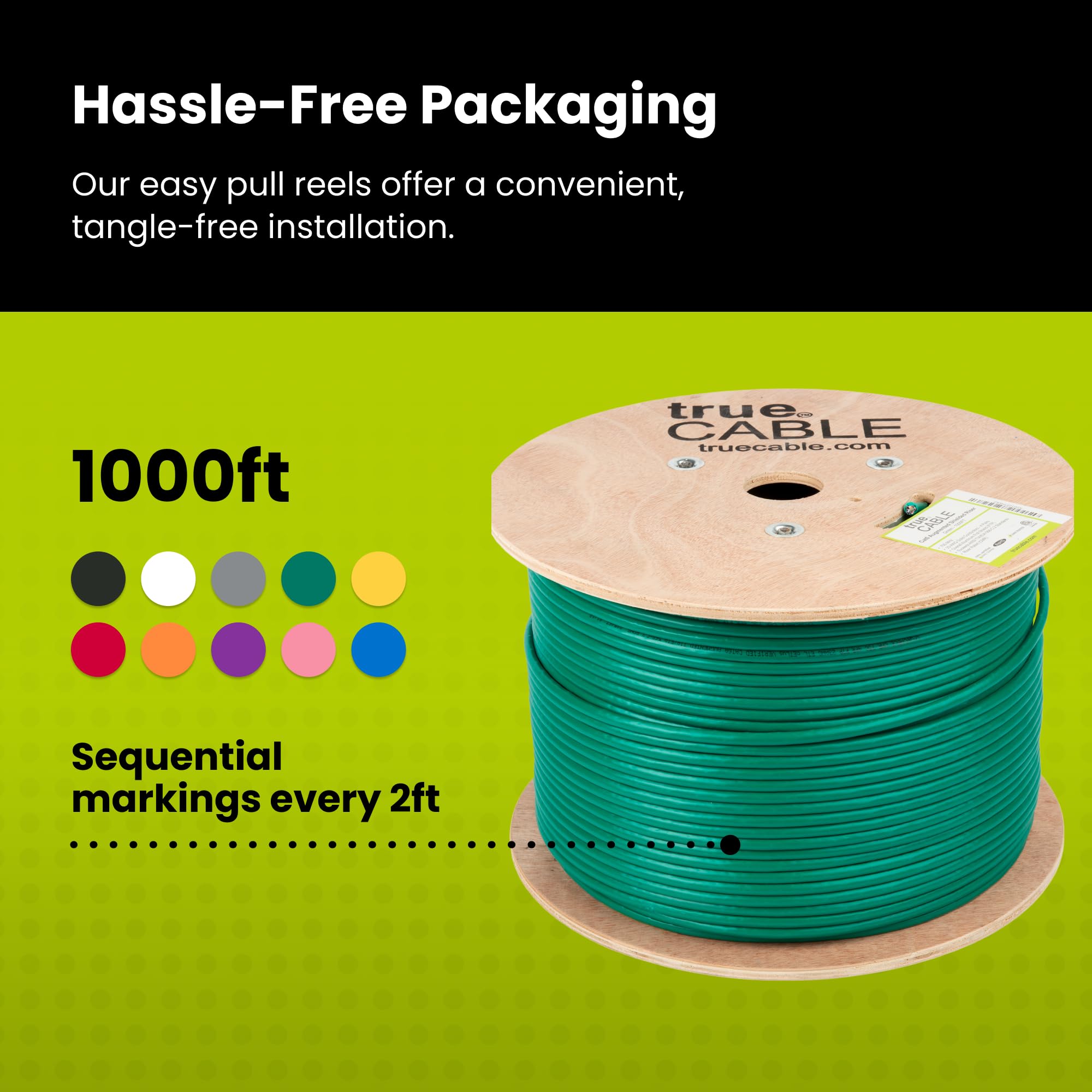 Truecable Cat6A Shielded Riser (Cmr), 1000Ft, Green, 23Awg Solid Bare Copper, 750Mhz, Poe++ (4Ppoe), Etl Listed, Overall Aluminum Foil Shield (F/Utp), Bulk Ethernet Cable