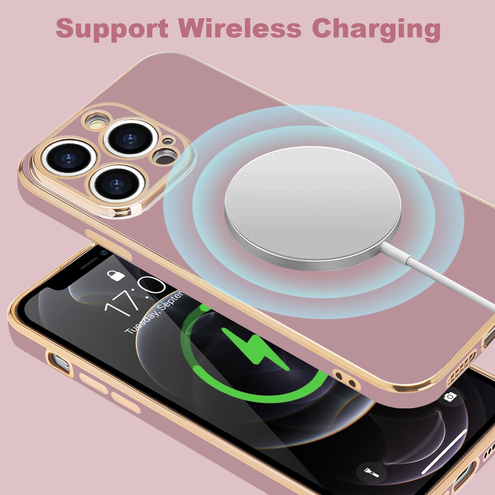 Lafunda Designed For Iphone 12 Pro Case, Cute Luxury Electroplated Case For Women Girls Elegant Golden Edge Shockproof Tpu Bumpe