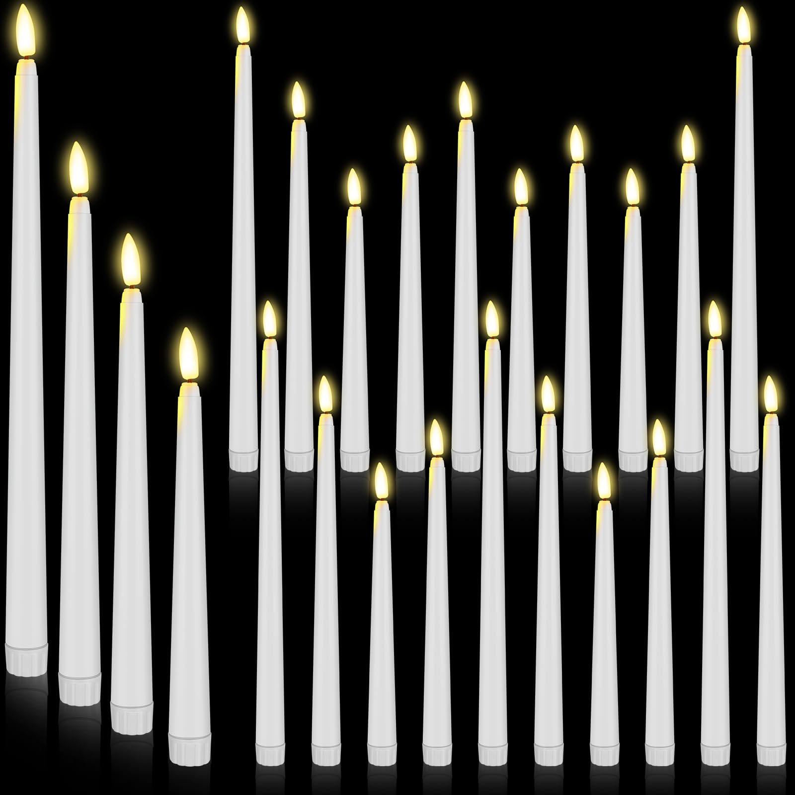 Rossesay 24 Pcs Flameless Led Taper Candles Battery Operated Candles 8.5'', 9.65'', 10.83'', 12.8'' Flameless Candlesticks Flick
