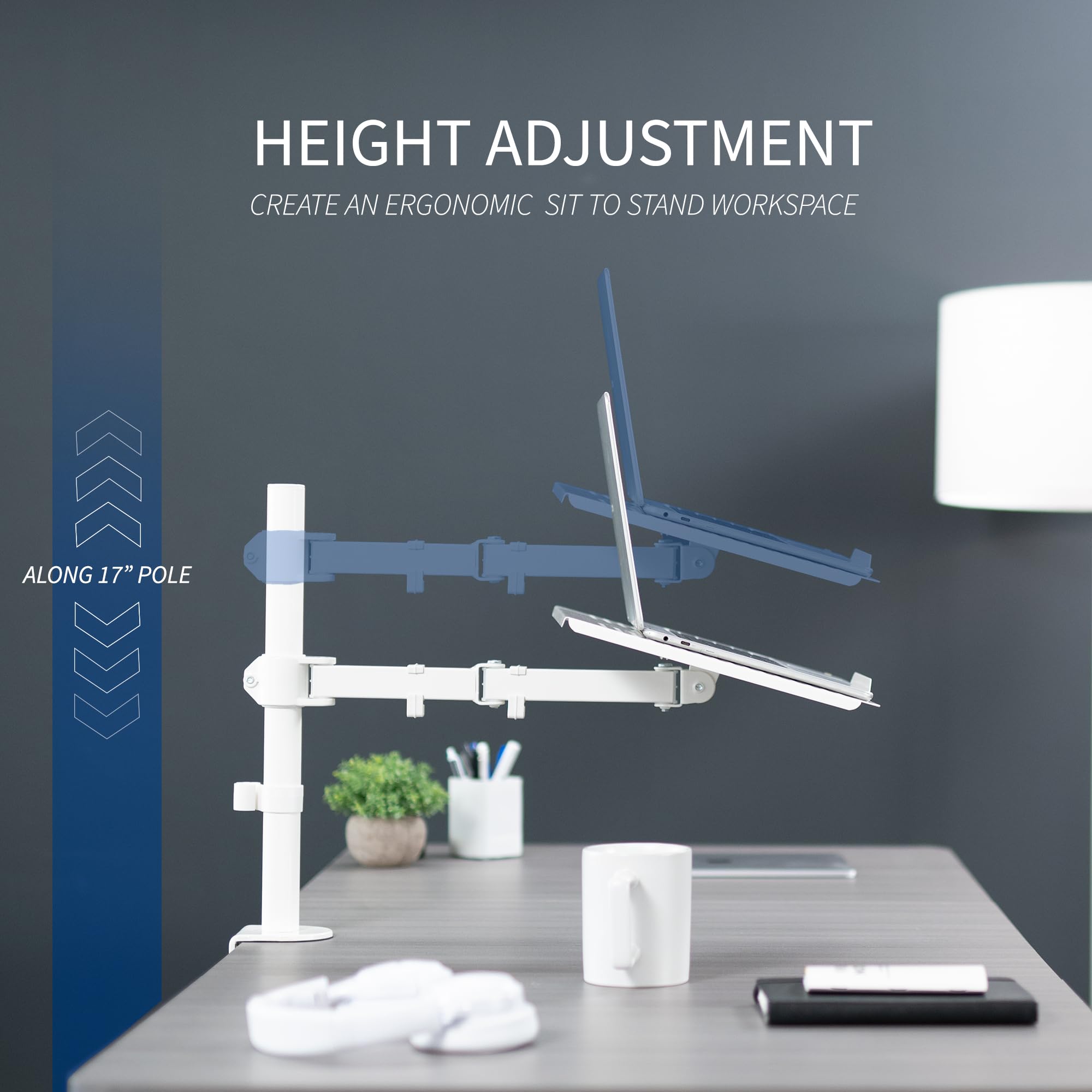 VIVO Single Laptop Notebook Desk Mount Stand, Fully Adjustable Extension with C clamp, Fits up to 17 inch Laptops, White, STAND V001LW