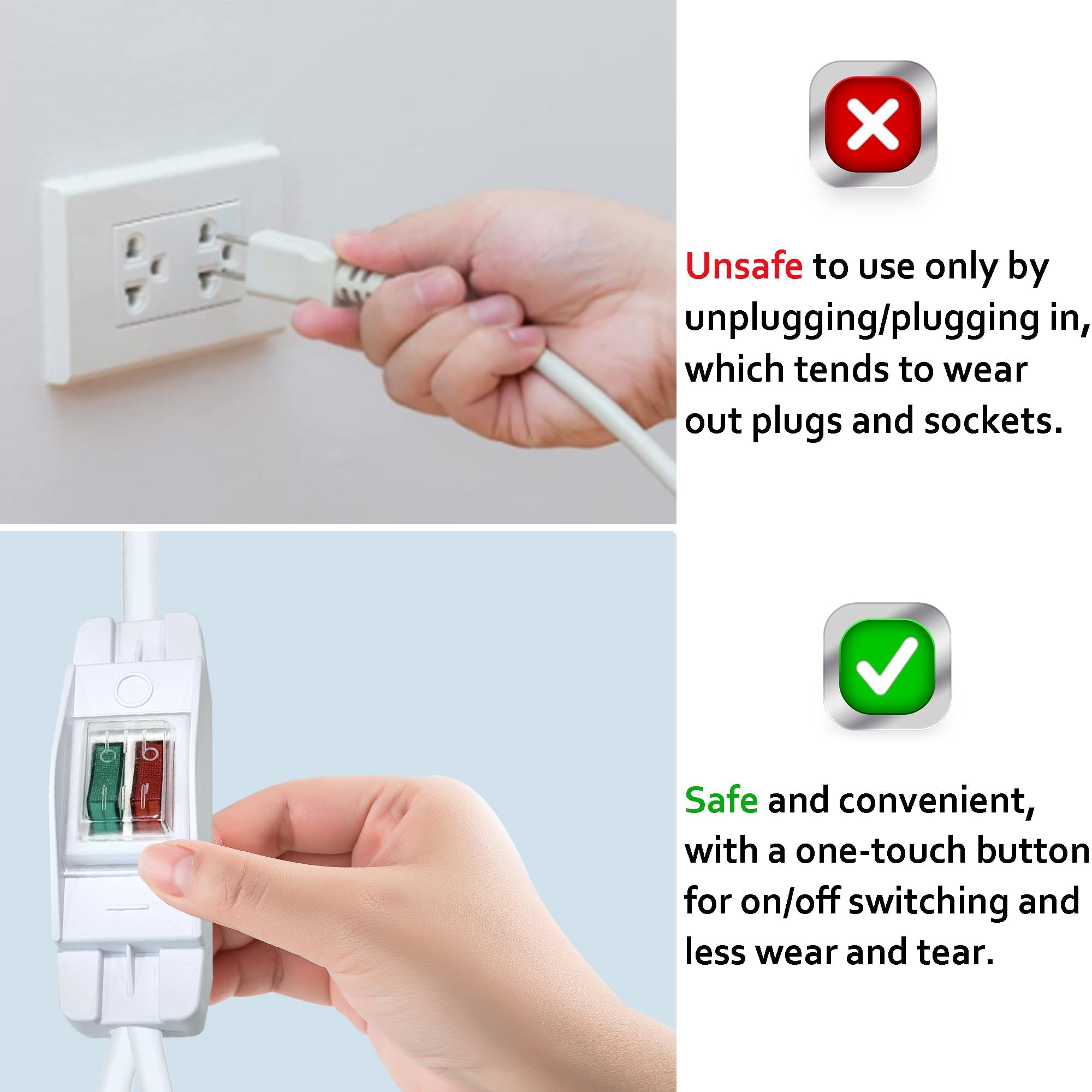 2 Way Extension Cord With On/Off Led Switch, Fiabtool 3 Prong Extension Cord Splitter, Heavy Duty Plug Splitter, Sjtw 18Awg 10A/