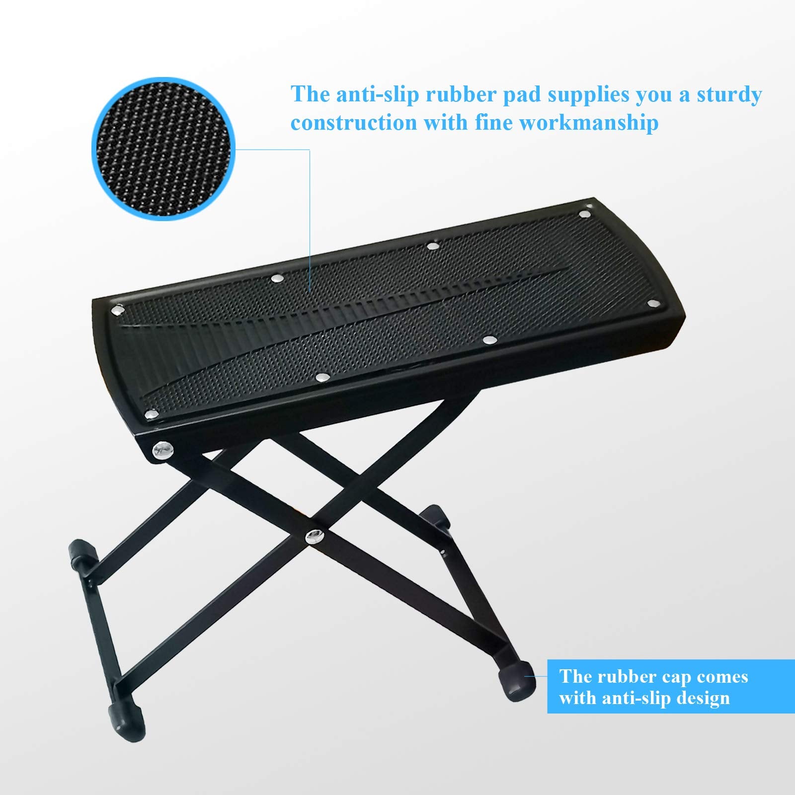 Guitar Foot Rest Stool Height Adjustable Footstool Excellent Stability With Rubber End Caps And Non Slip Rubber Pad For Classica