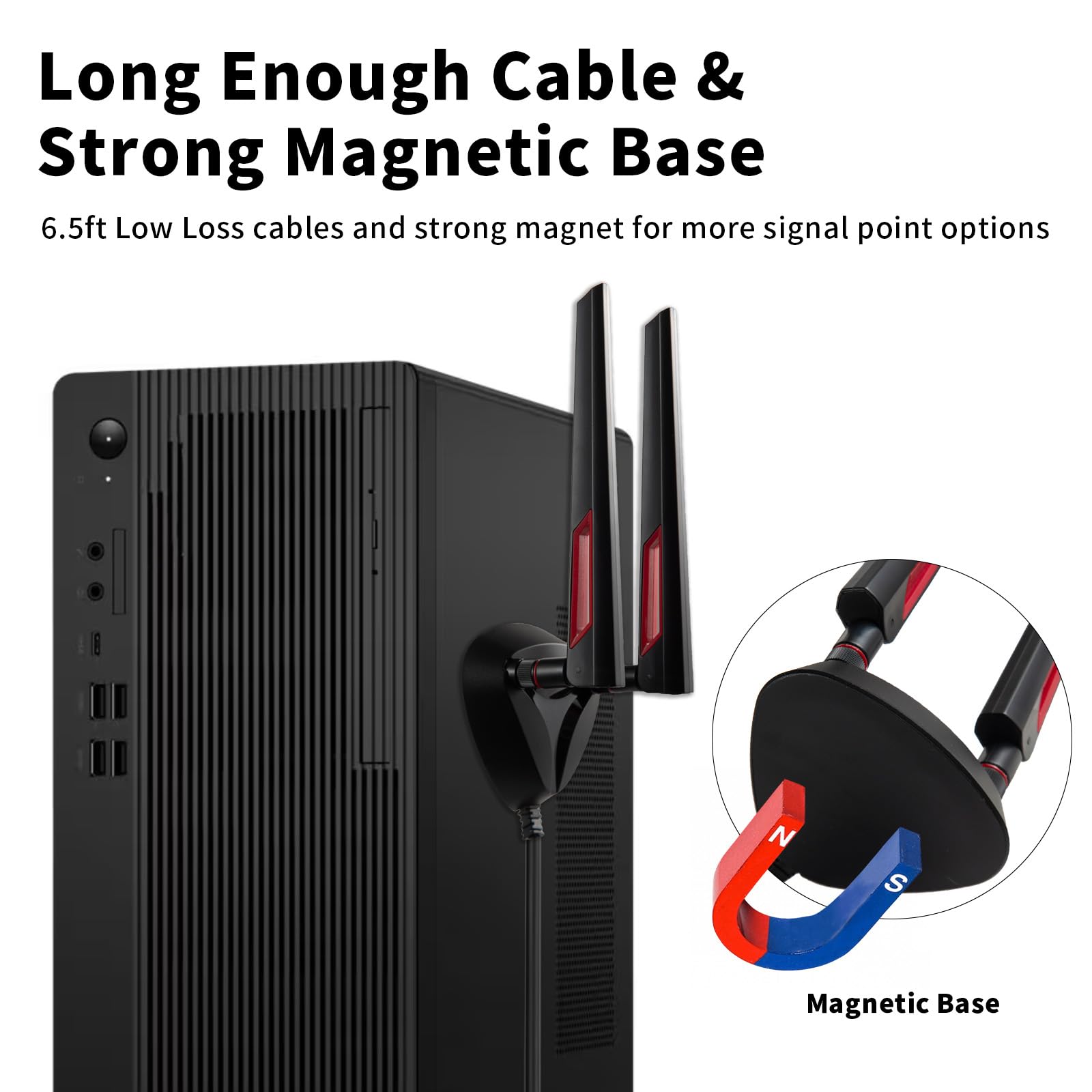 9Dbi Wifi 6 6E Tri Band 2.4Ghz + 5 Ghz + 6Ghz Magnetic Base Gaming Wifi Antenna For Wifi 6 6E Router Pc Desktop Computer Pci E W