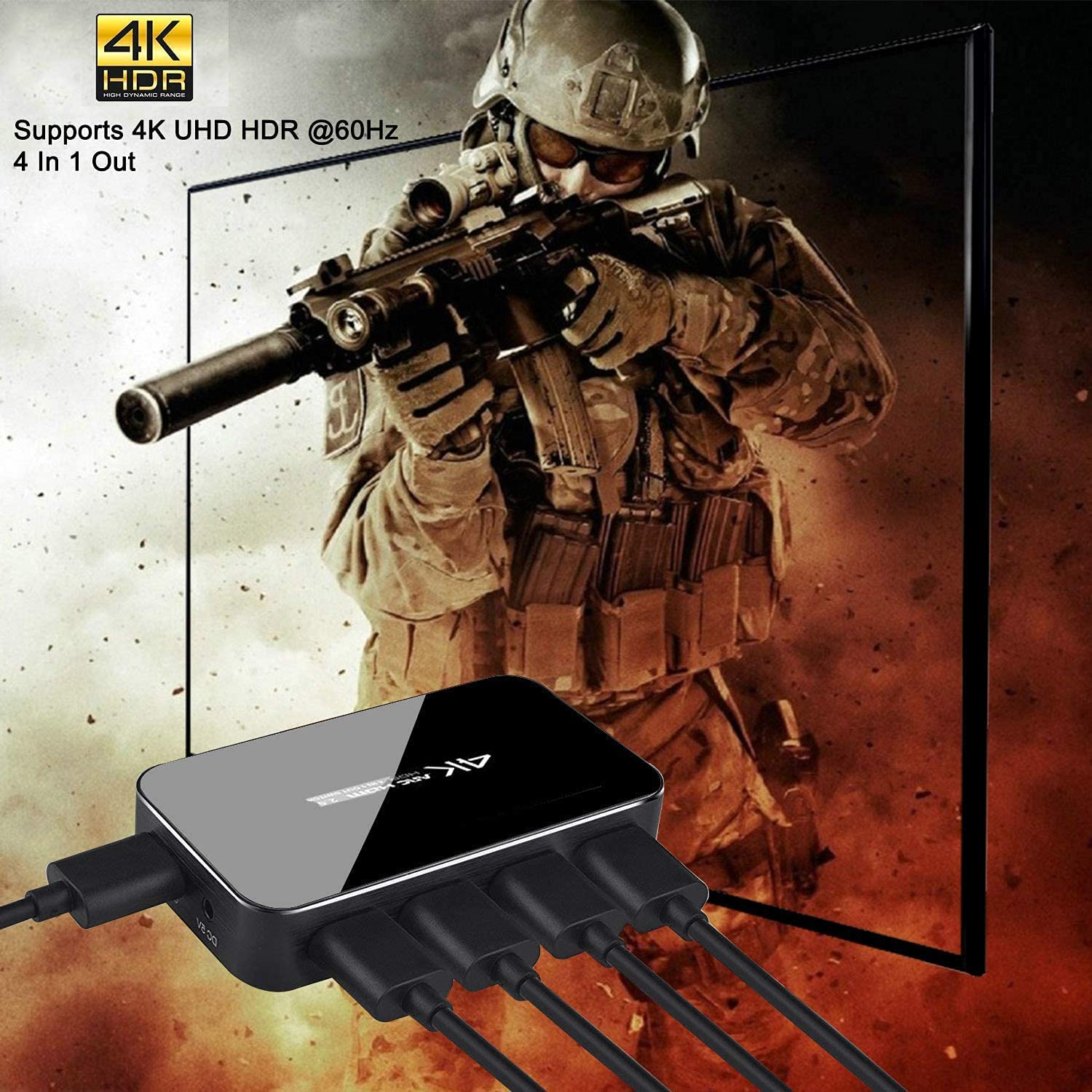 Hdmi Switch 4X1, 4K Ultra Hd Hdmi Switcher Support Hdmi 2.0 Hdcp 2.2, 3D, 1080P, 4Kx2K@60Hz (Ir Remote Control)