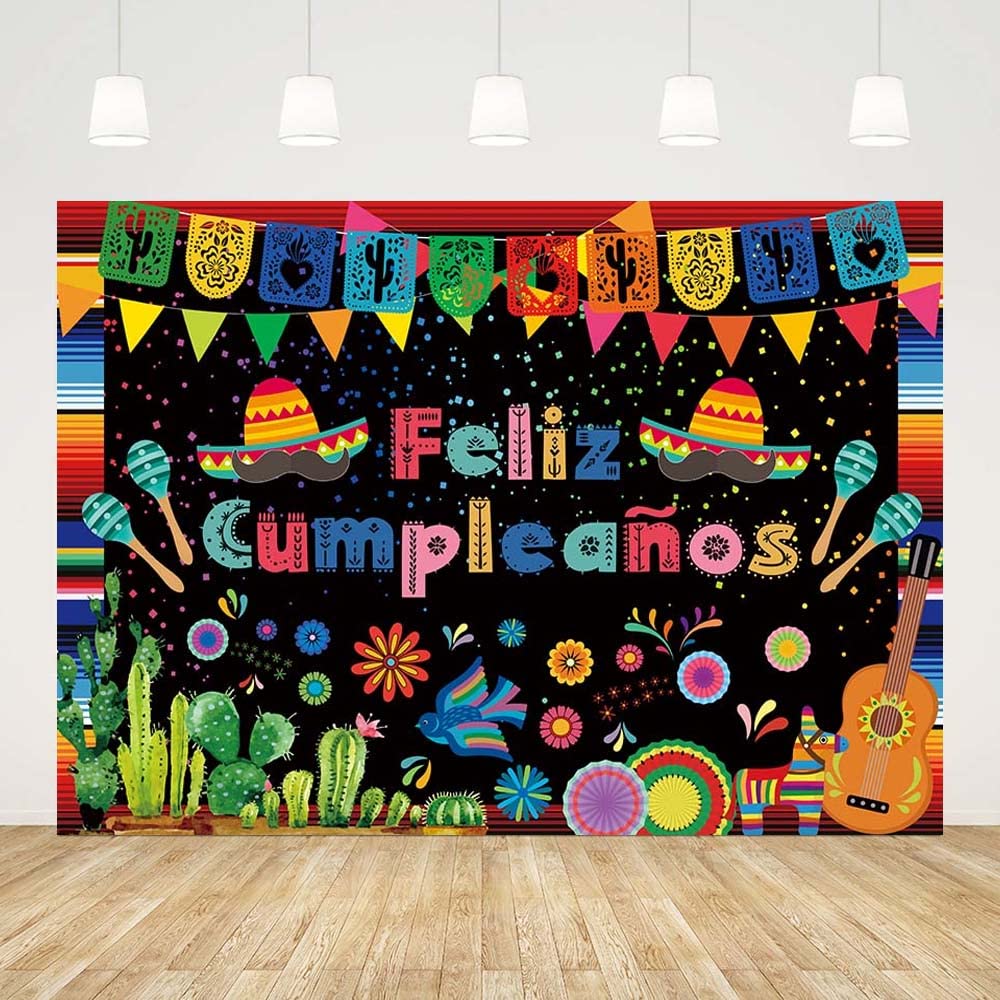 Aibiin 7X5Ft Feliz Cumpleaos Backdrop Mexican Fiesta Happy Birthday Party Decorations Cinco De Mayo Festival Birthday Banner Pho