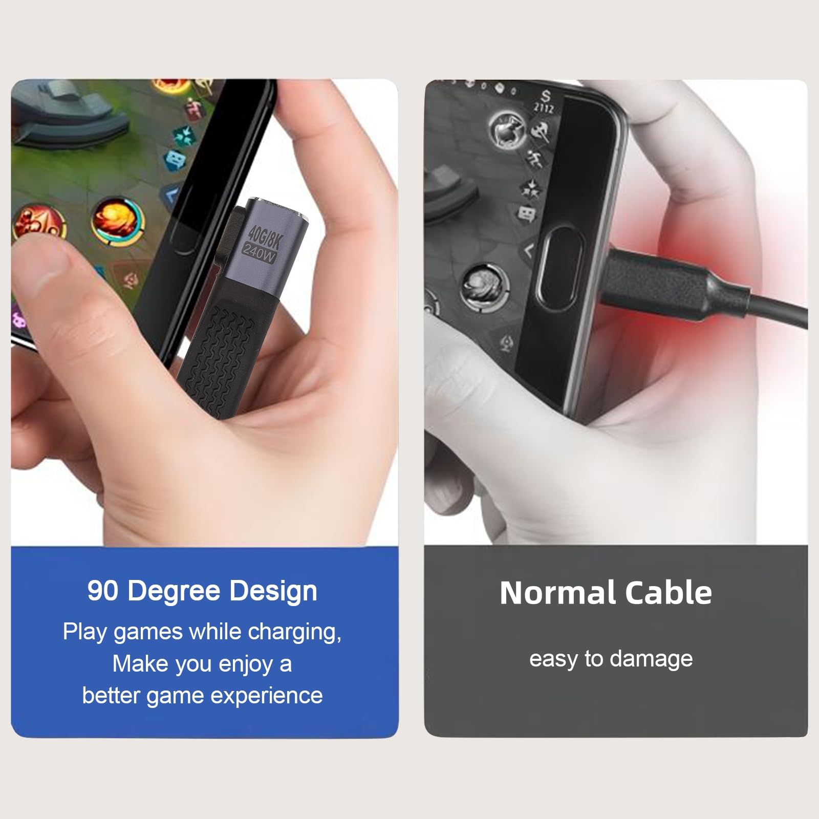 Leehitech Short Usb C To Usb C Cable, Usb C4.0 90 Degree 40Gbps 240W 8K Cable For Iphone 15/15 Plus/15 Pro/15 Pro Max,Samsung S2