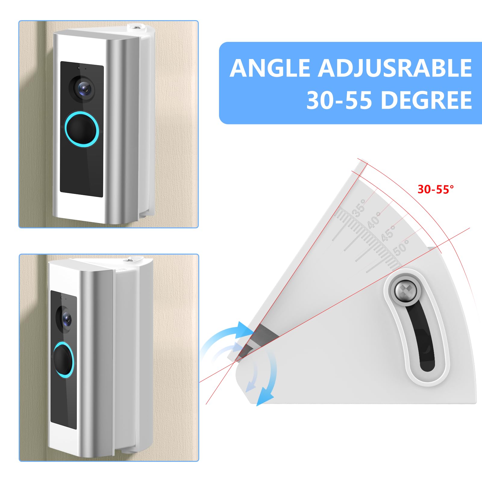Riovo Adjustable 30 To 55 Degree Doorbell Angle Mount Compatible With Video Doorbell Wired/Pro, Replacement Angle Adjustment Ada