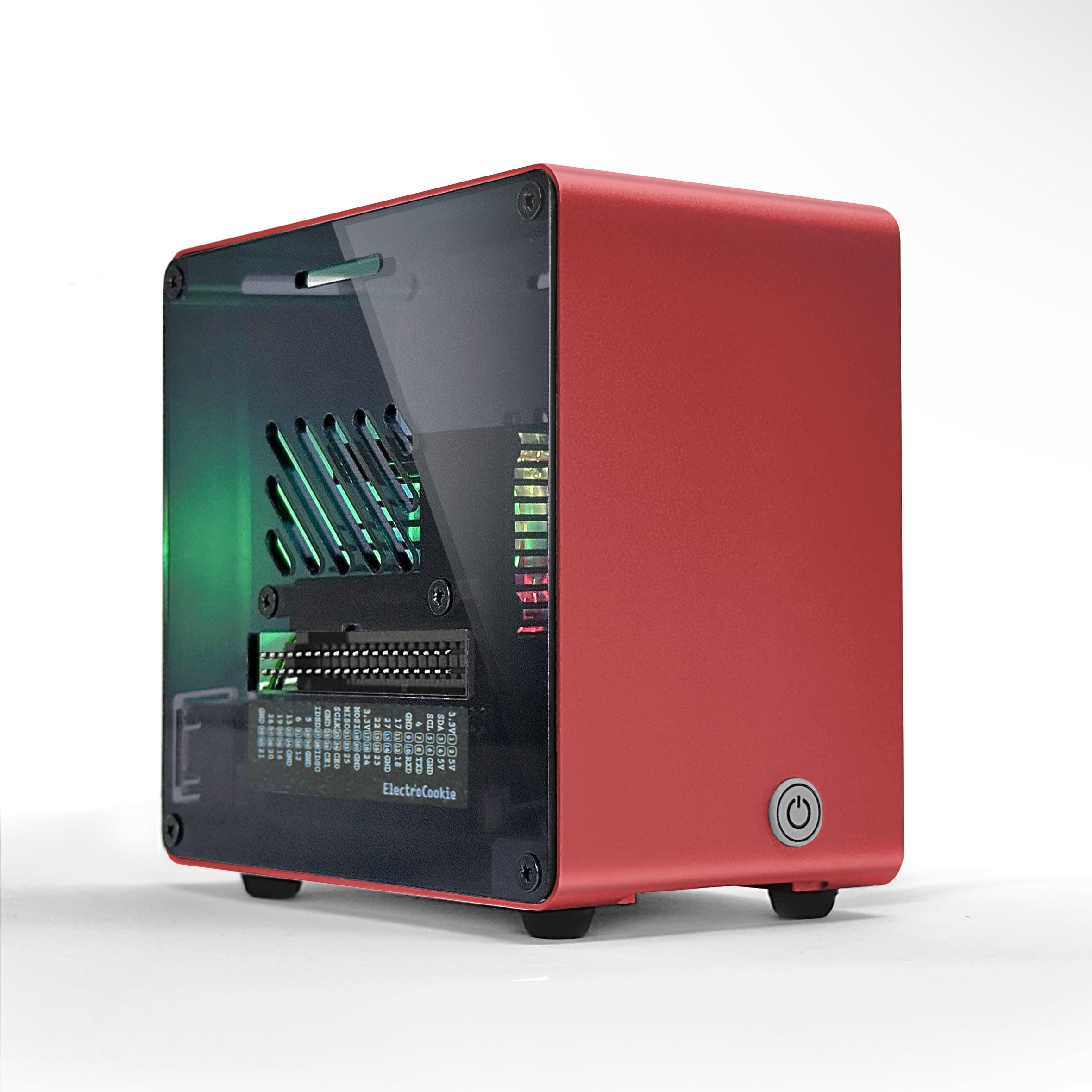 Electrocookie Raspberry Pi 5 Case, Aluminum Mini Tower Case With Cooling Fan And Color Changing Ambient Light (Red)