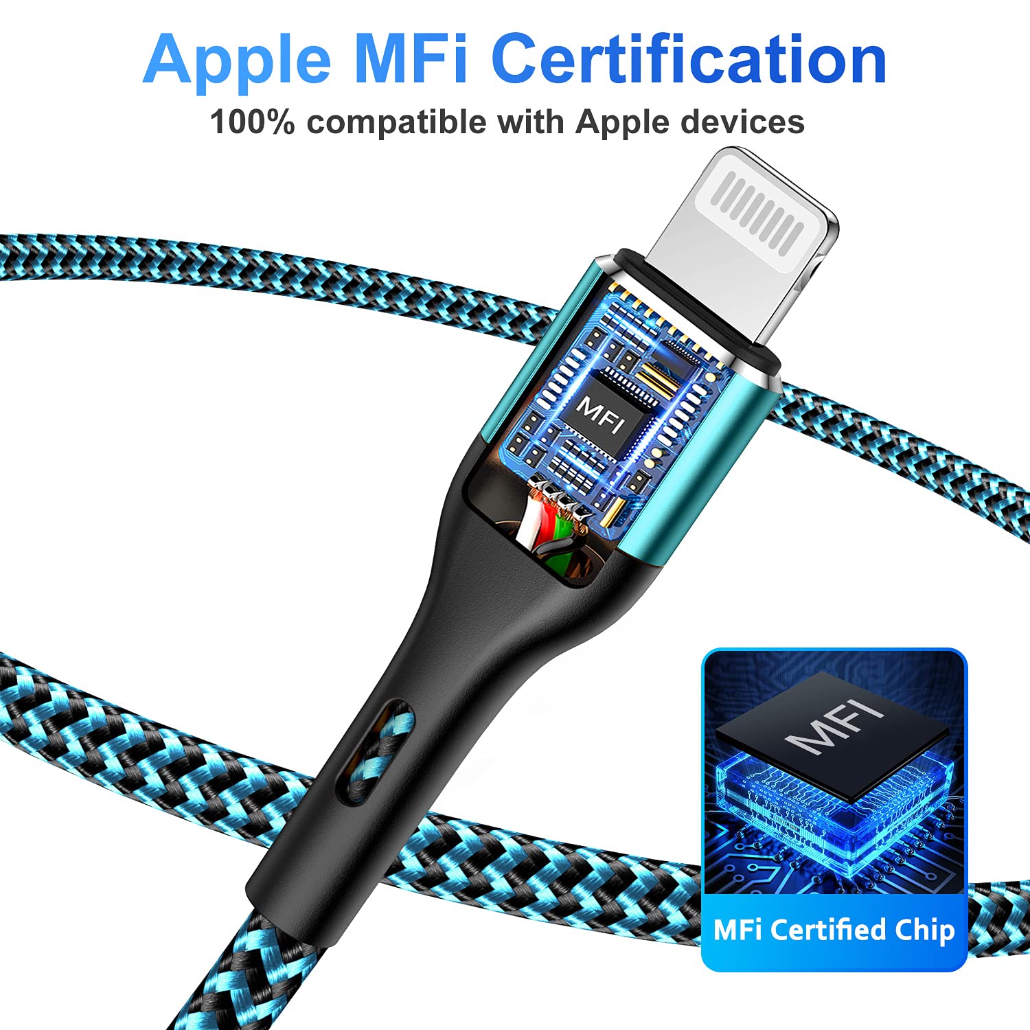 Iphone Charger 4Pack 10Ft, [Apple Mfi Certified] Lightning Cable 10 Foot Long Iphone Charger Cord Fast Charging Cable For Iphone 13 12 Pro Max Mini 11 Pro Xs Xr X 10 8 7 Plus 6S 6 Se 2020 Ipad Blue