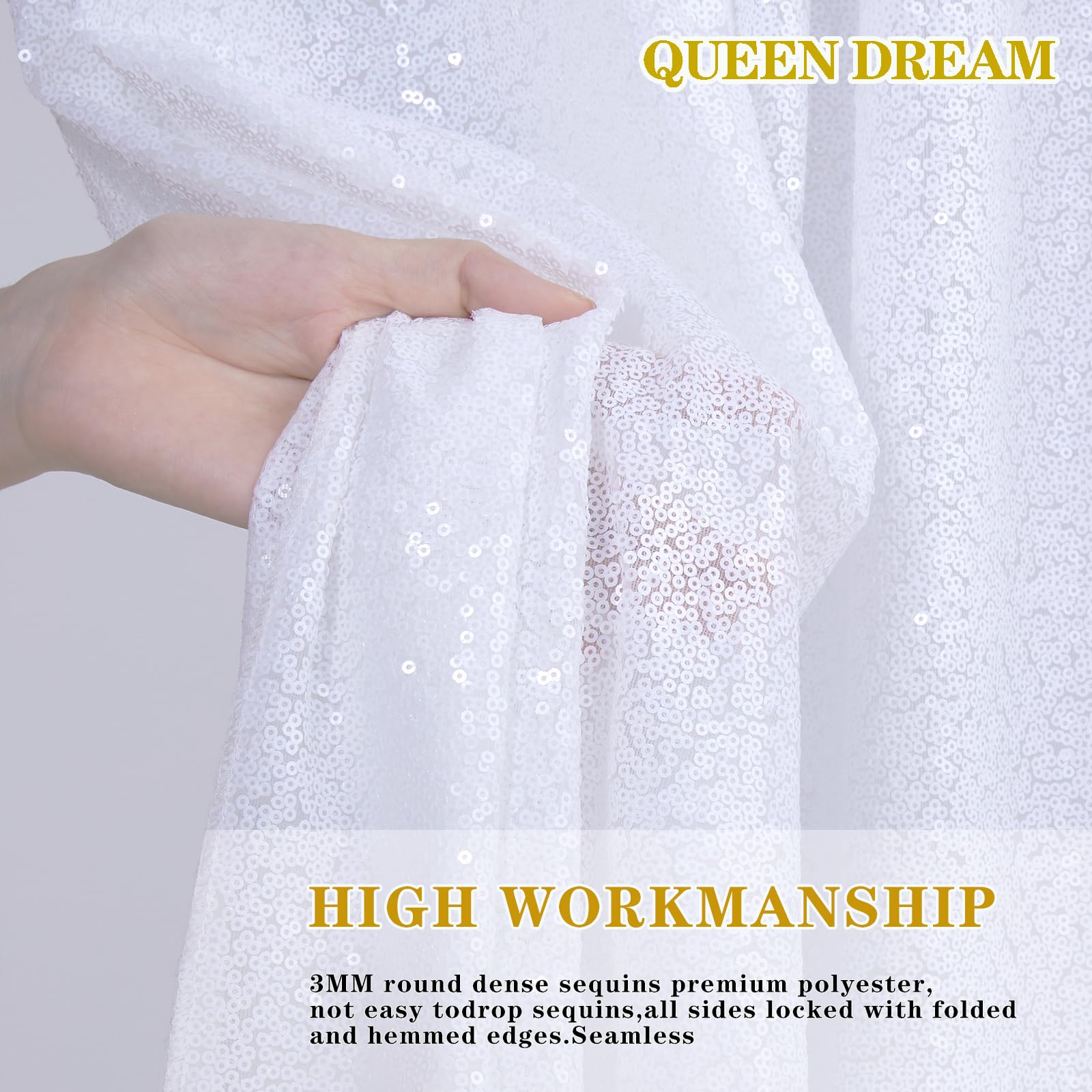 White Sequin Backdrop 2 Panels Curtains 2Ftx8Ft Party Backdrop Glitter Birthday Wedding Curtains Sparkle Photo Backdrop